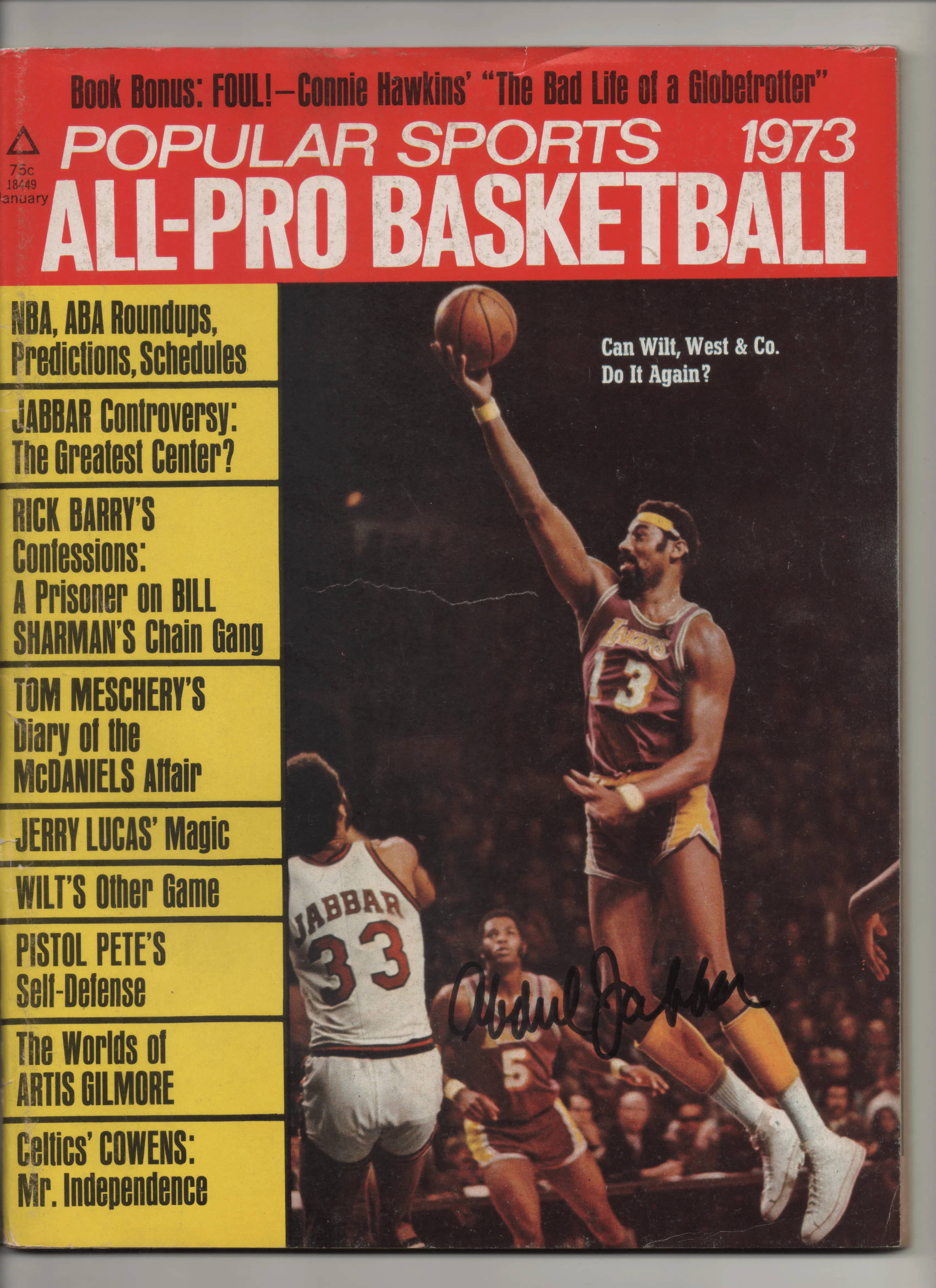 [1 of 1] 1973 Popular Sports All-Pro Basketball "Jabbar Controversy: The Greatest Center?" Signed Kareem Abdul Jabbar