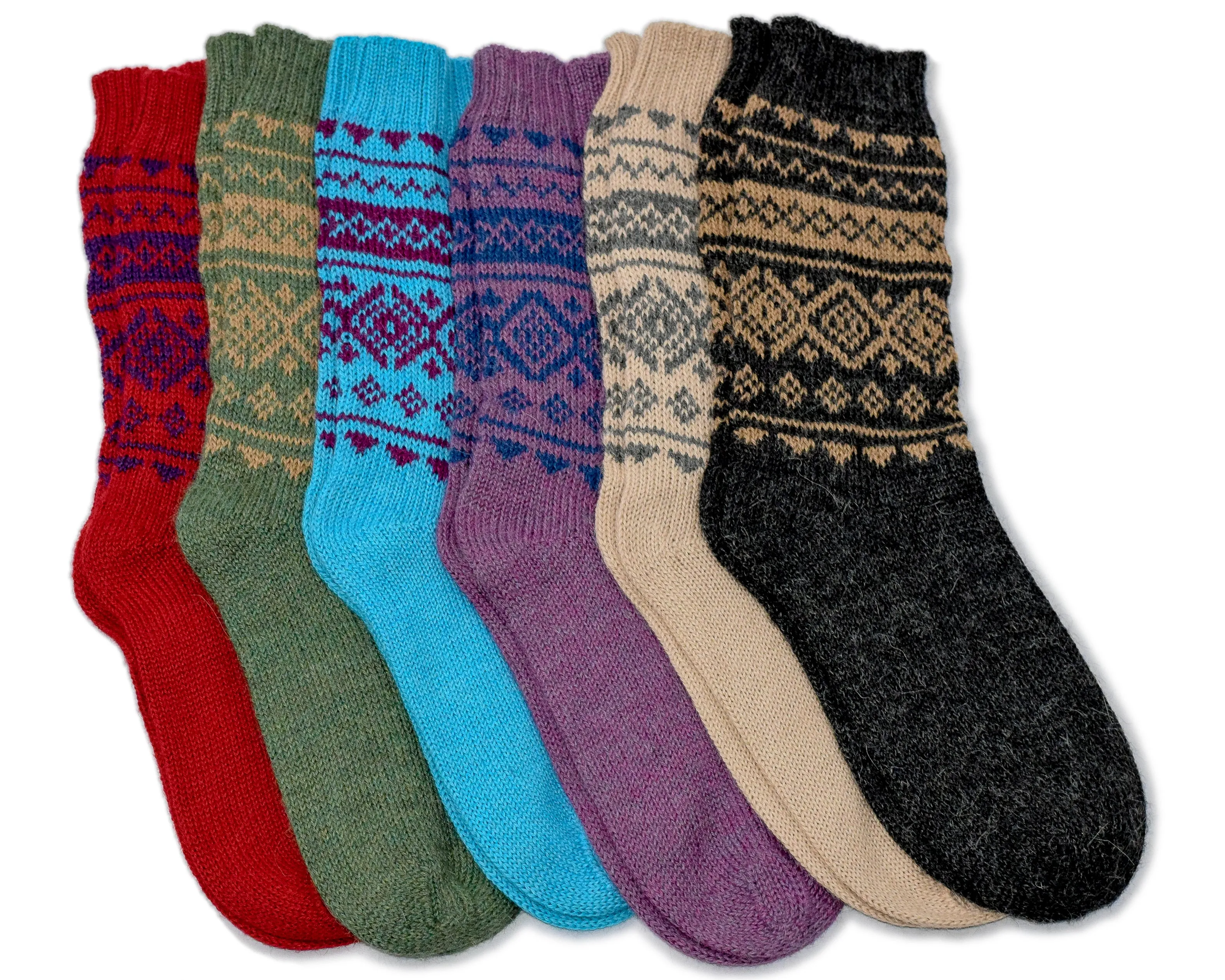 100% Alpaca Wool Casual Knit Socks (Forest Green)