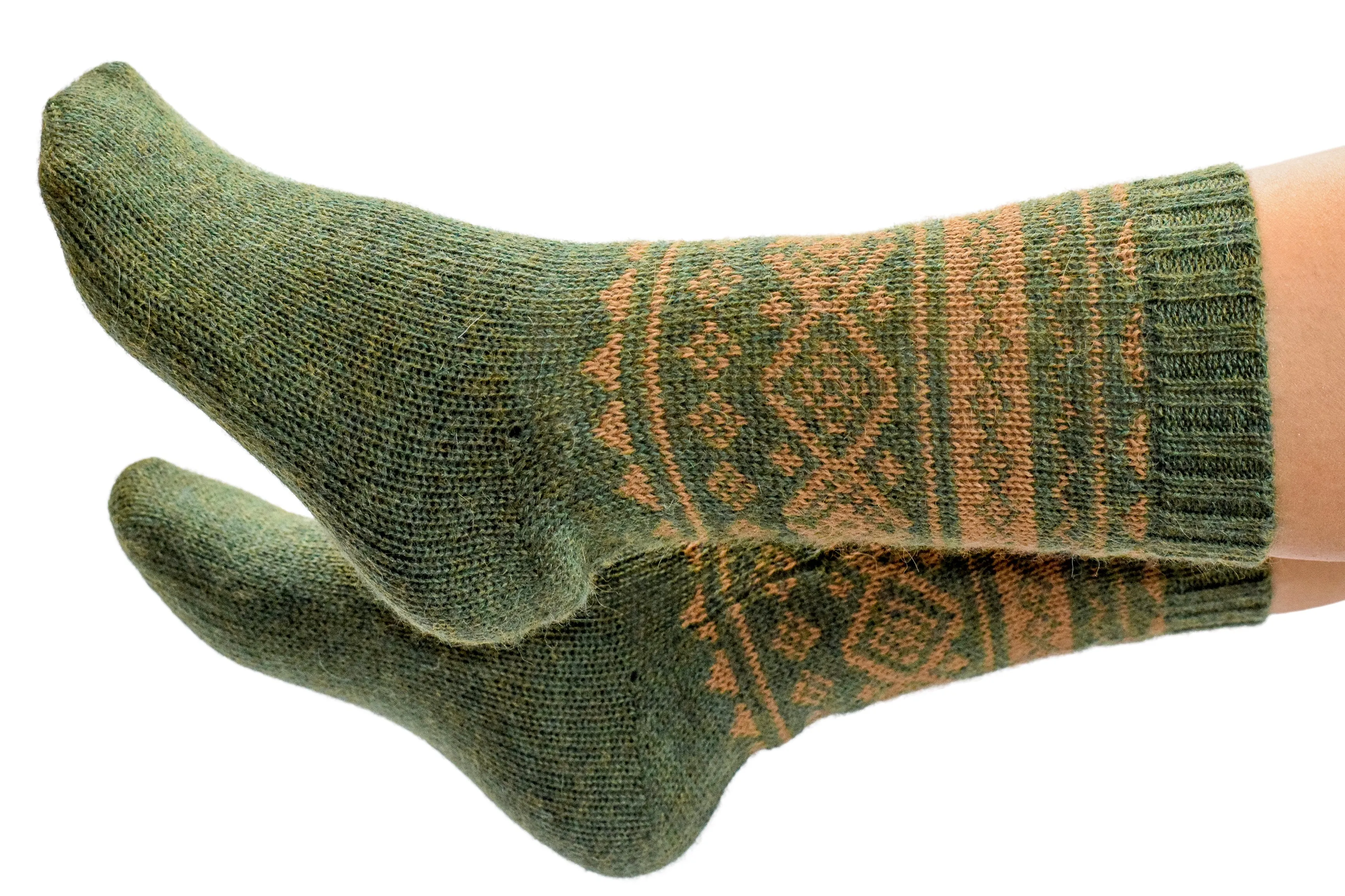 100% Alpaca Wool Casual Knit Socks (Forest Green)
