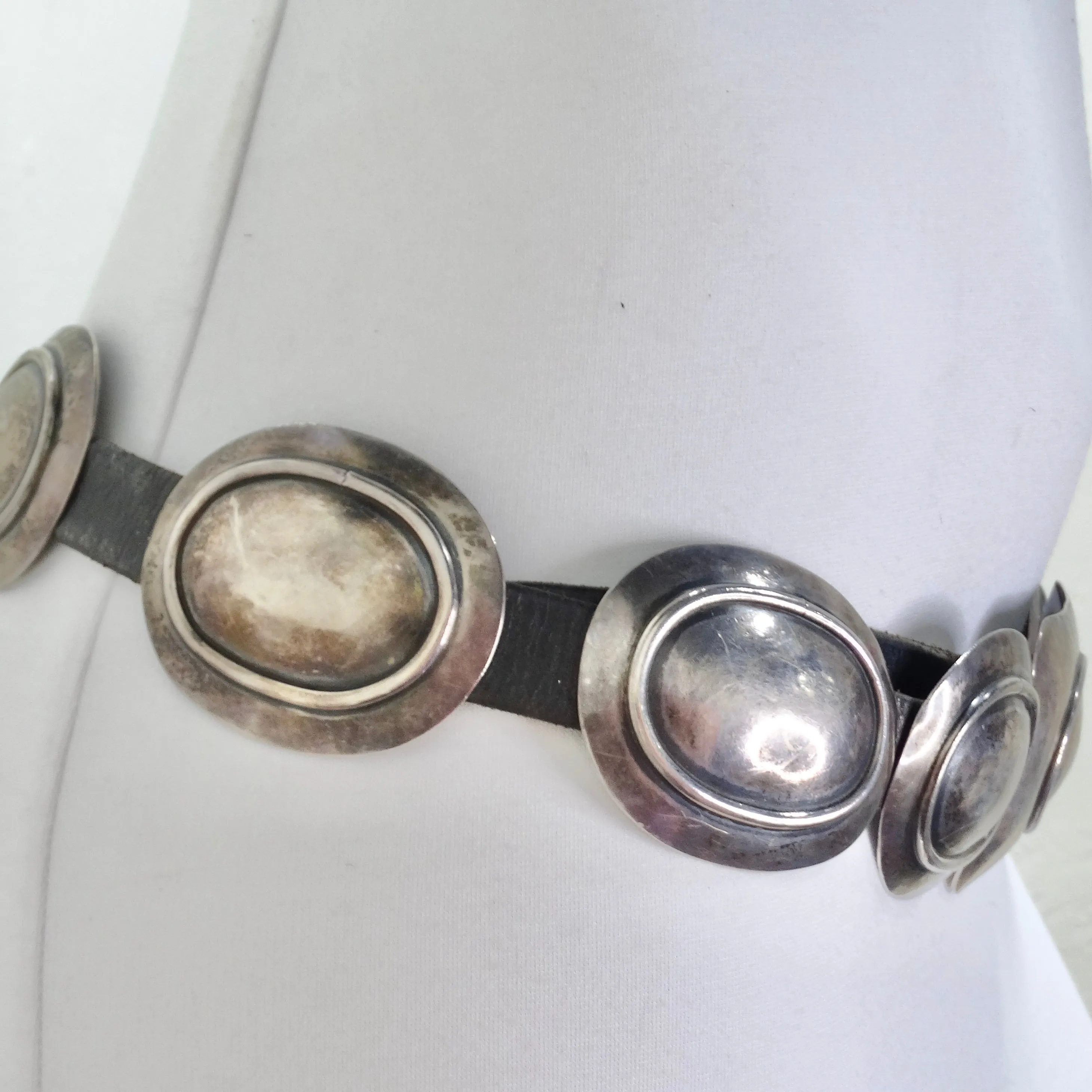 1980s Concho Silver Leather Belt