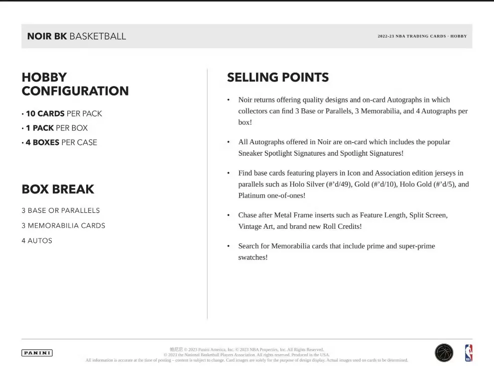 2022-23 Panini Noir Basketball Hobby (4-Box )Case