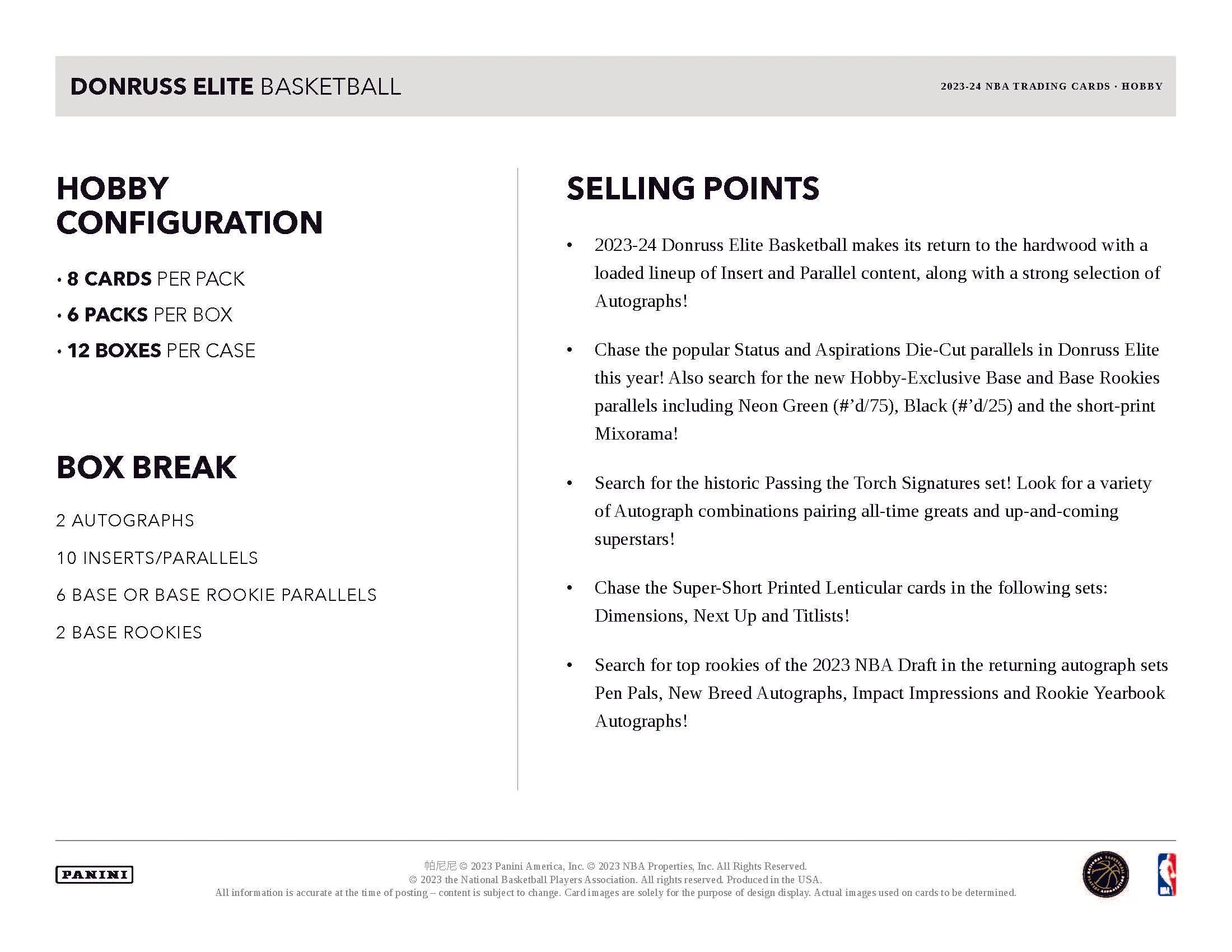 2023-24 Panini Donruss Elite Basketball Hobby