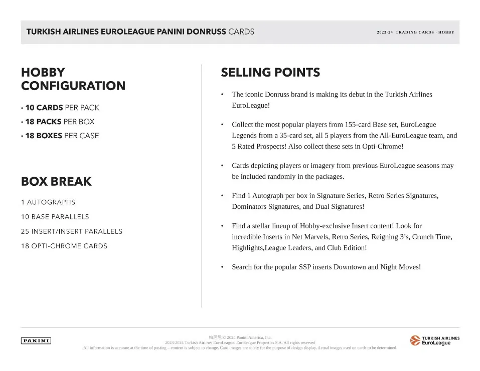 2023-24 Panini Donruss Turkish Airlines EuroLeague Basketball Hobby