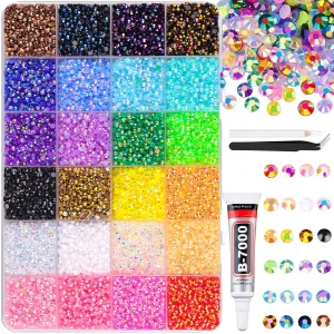 24000Pcs Resin Jelly Rhinestones with 1 Pcs B7000 Jewelry Glue for Crafting, Mixed-Color 3Mm Flatback Gems, Bedazzling Crystal for DIY Crafts Clothing Tumblers Mugs Shoes Fabric Decor Nail Art Makeup