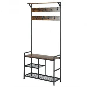 3-In-1 Industrial Coat Rack Stand with 9 Hooks Shoe Bench