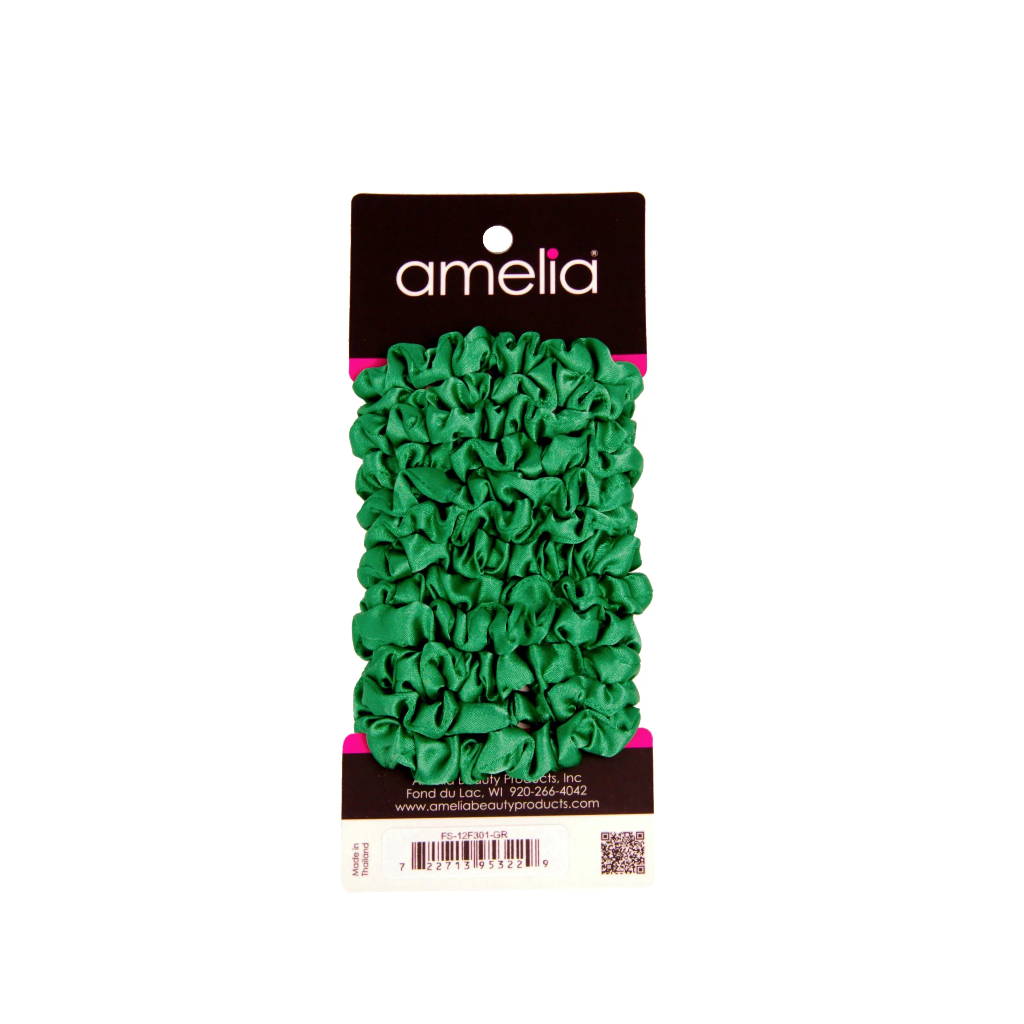 Amelia Beauty, Green Satin Scrunchies, 2.25in Diameter, Gentle on Hair, Strong Hold, No Snag, No Dents or Creases. 12 Pack