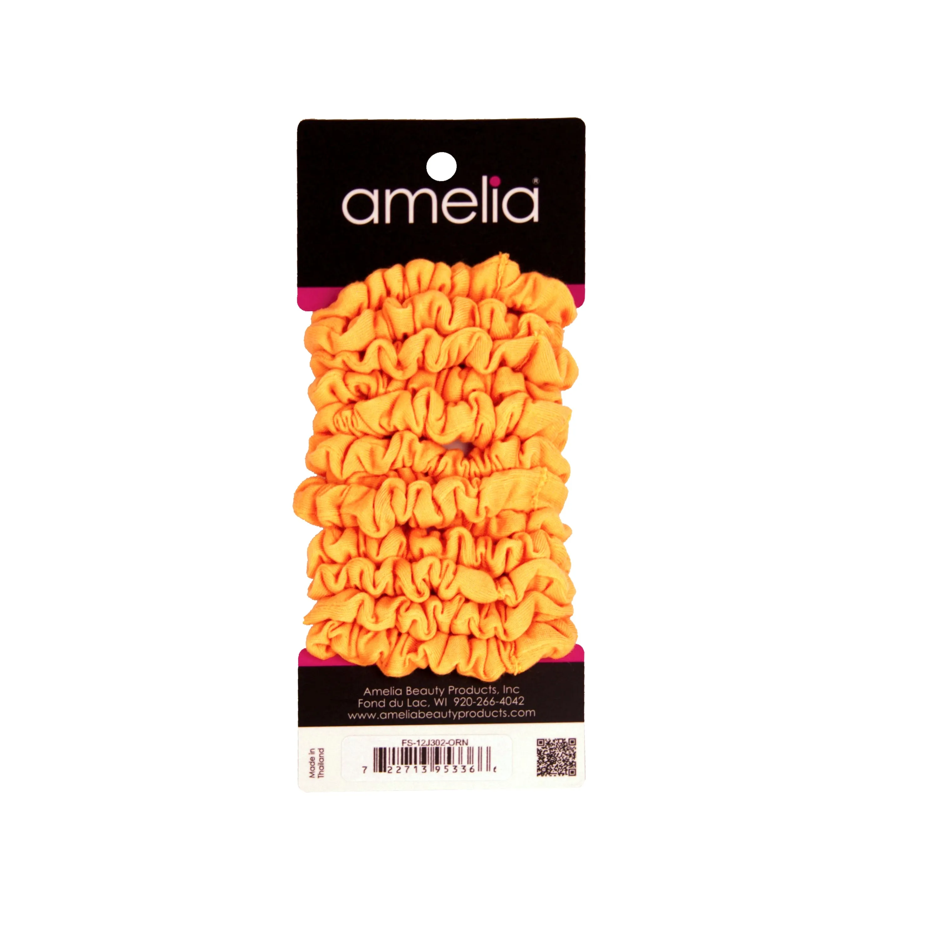Amelia Beauty, Neon Orange Jersey Scrunchies, 2.25in Diameter, Gentle on Hair, Strong Hold, No Snag, No Dents or Creases. 12 Pack