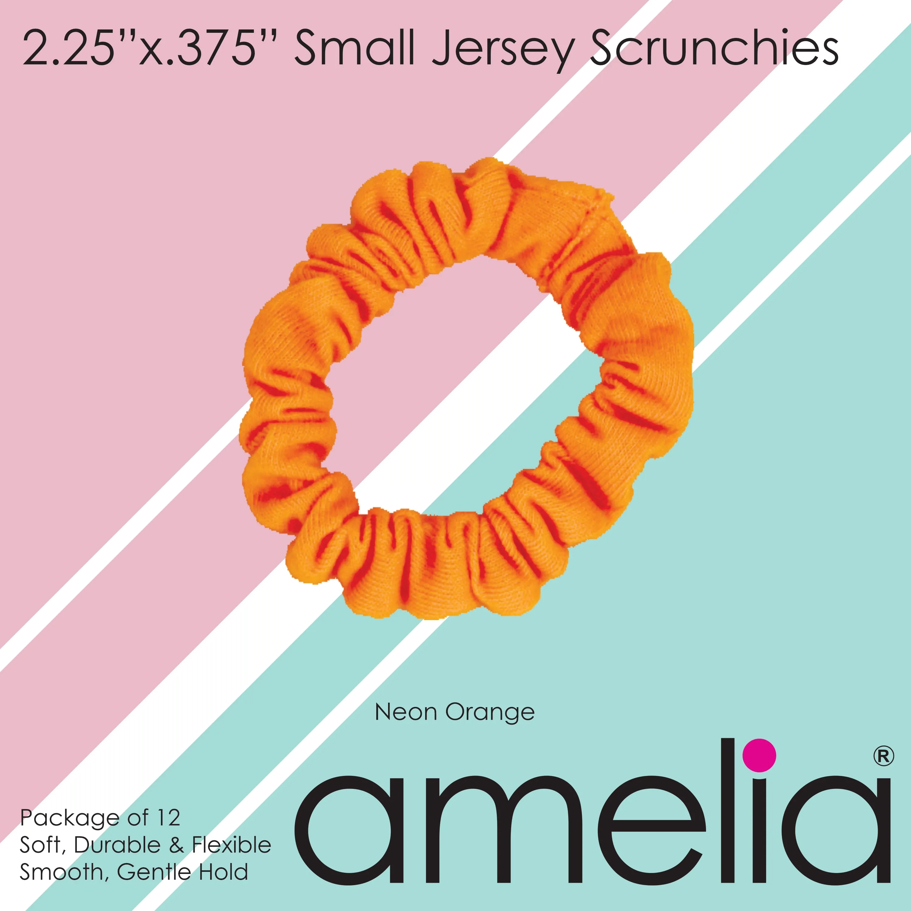 Amelia Beauty, Neon Orange Jersey Scrunchies, 2.25in Diameter, Gentle on Hair, Strong Hold, No Snag, No Dents or Creases. 12 Pack
