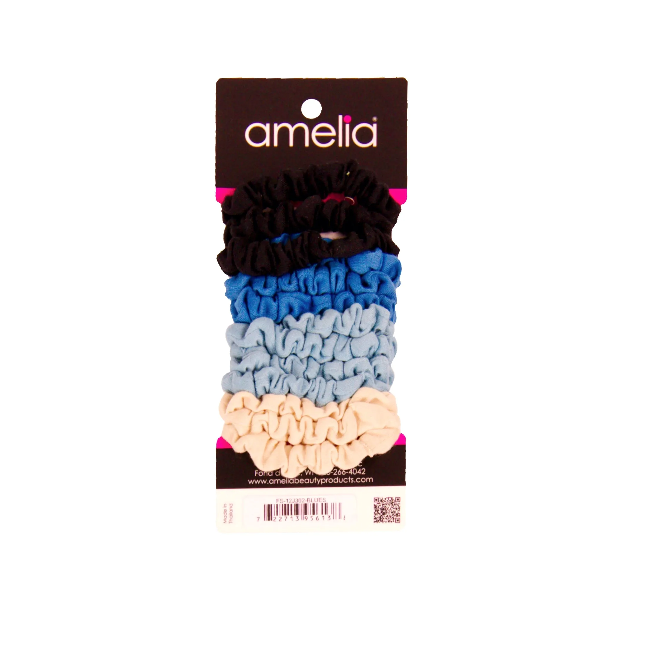 Amelia Beauty, Ocean Colors Jersey Scrunchies, 2.25in Diameter, Gentle on Hair, Strong Hold, No Snag, No Dents or Creases. 12 Pack