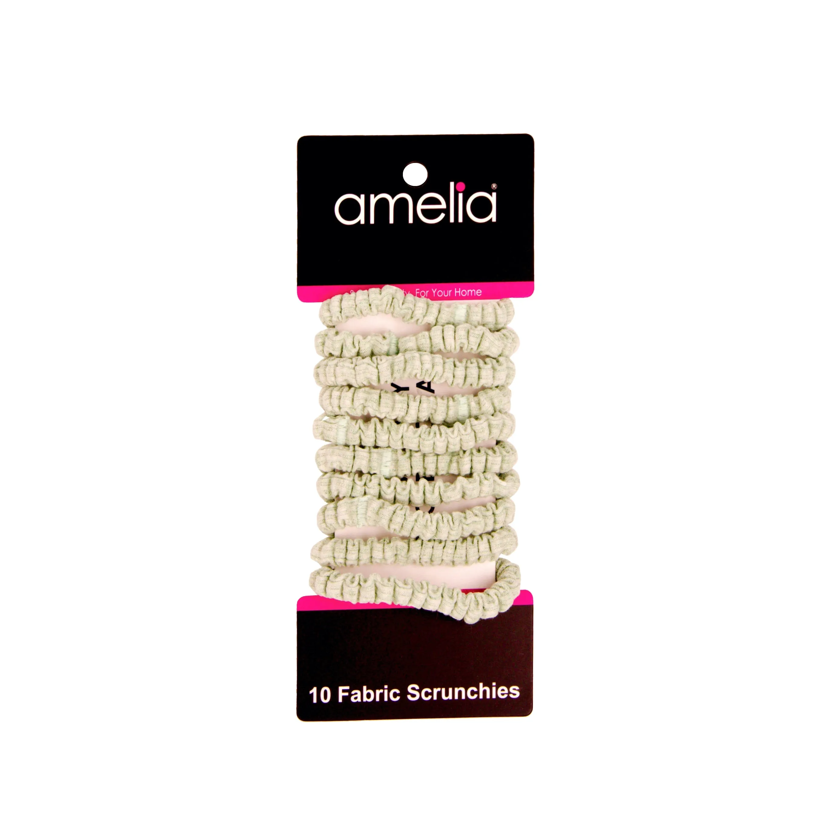 Amelia Beauty, Pastel Green Ribbed Scrunchies, 2.25in Diameter, Gentle on Hair, Strong Hold, No Snag, No Dents or Creases. 10 Pack
