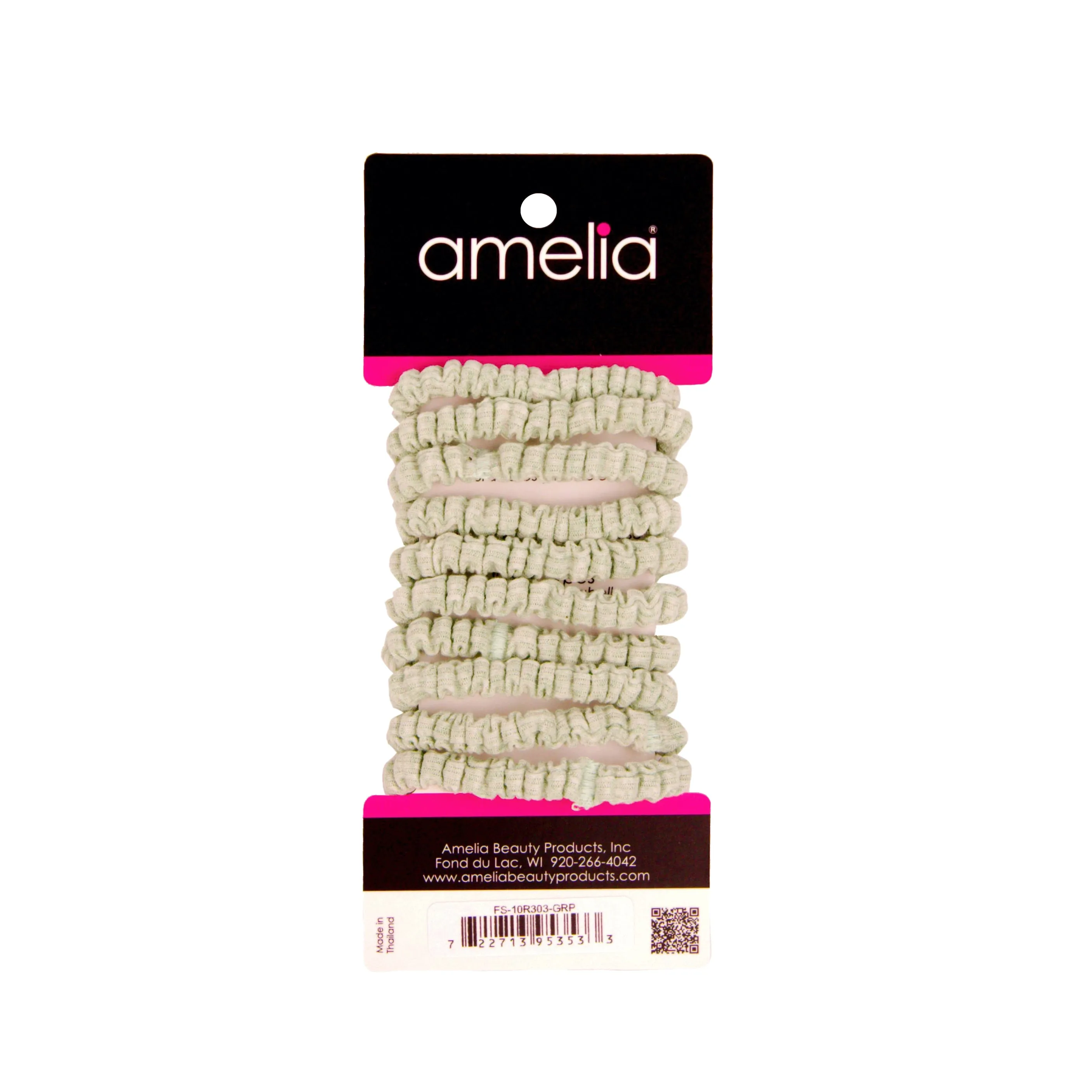 Amelia Beauty, Pastel Green Ribbed Scrunchies, 2.25in Diameter, Gentle on Hair, Strong Hold, No Snag, No Dents or Creases. 10 Pack