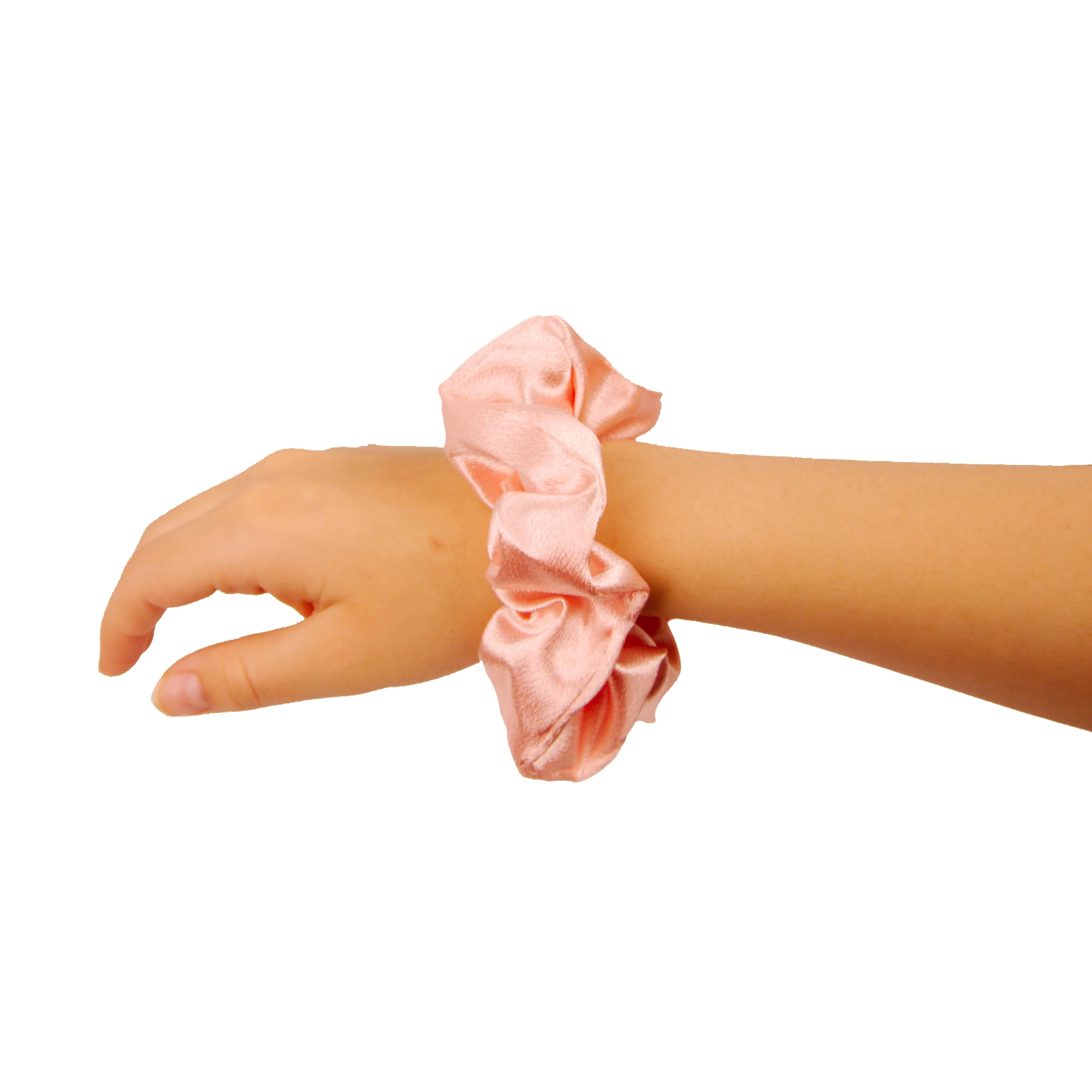 Amelia Beauty, Pastel Pink Imitation Silk Scrunchies, 4.5in Diameter, Gentle on Hair, Strong Hold, No Snag, No Dents or Creases. 6 Pack