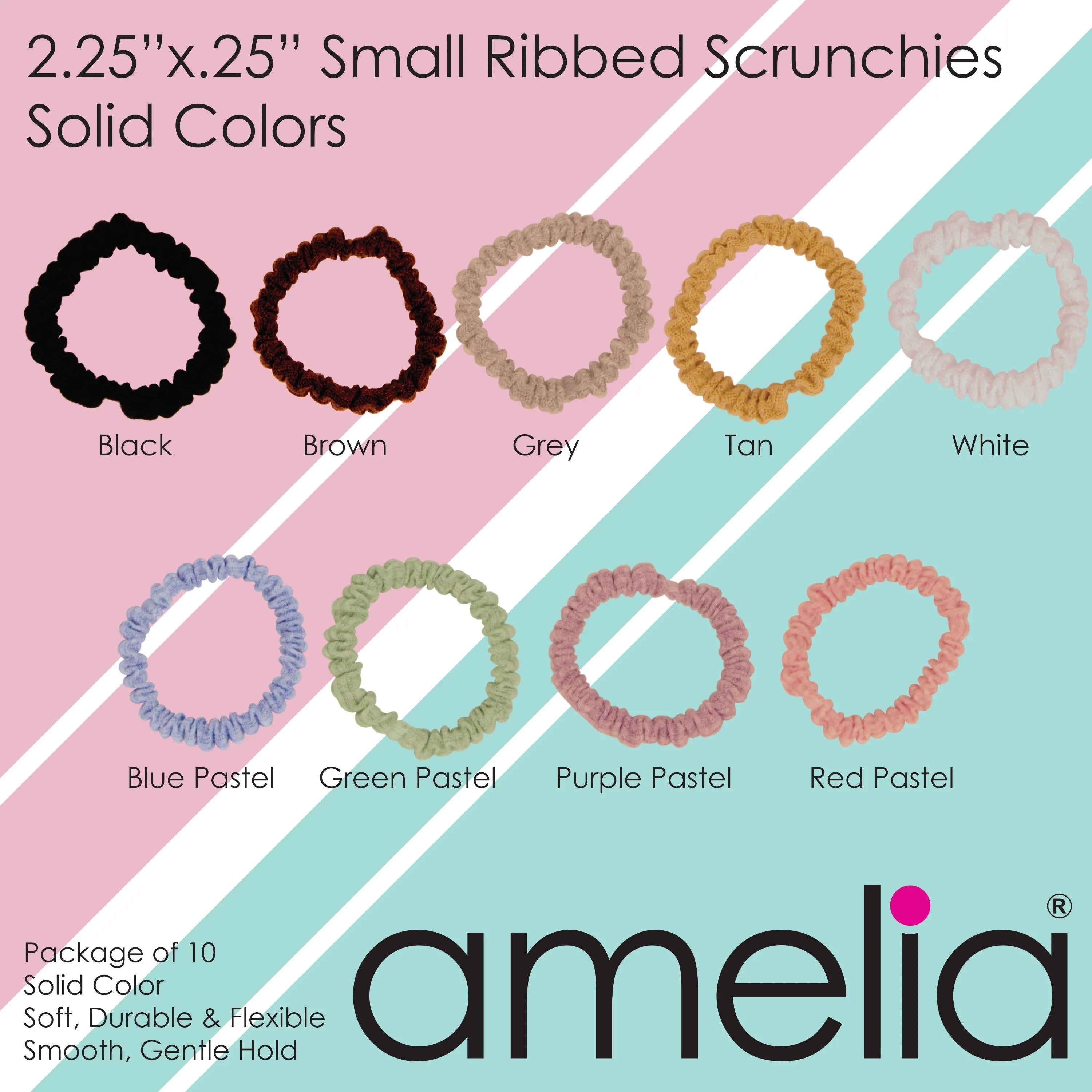 Amelia Beauty, Pastel Red Ribbed Scrunchies, 2.25in Diameter, Gentle on Hair, Strong Hold, No Snag, No Dents or Creases. 10 Pack