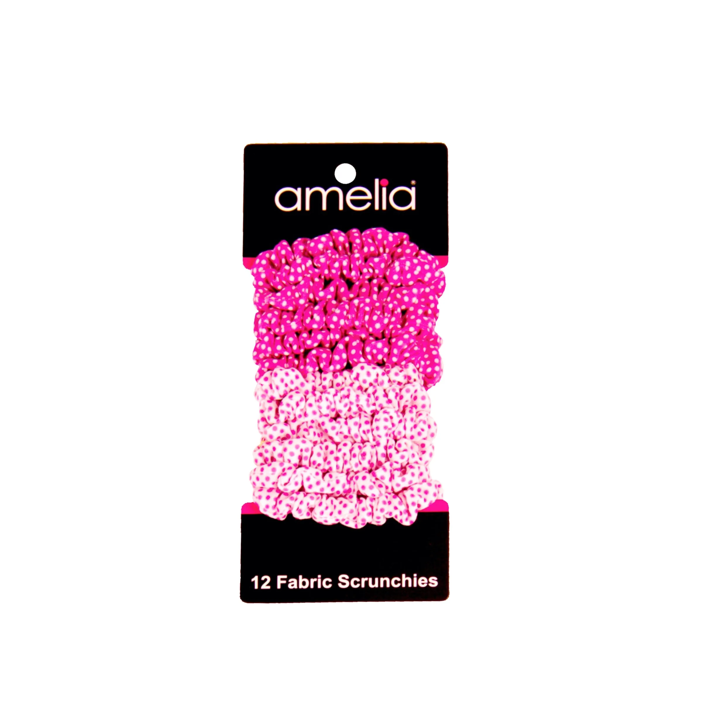 Amelia Beauty, Pink and White Polka Dot Mix Jersey Scrunchies, 2.25in Diameter, Gentle on Hair, Strong Hold, No Snag, No Dents or Creases. 12 Pack