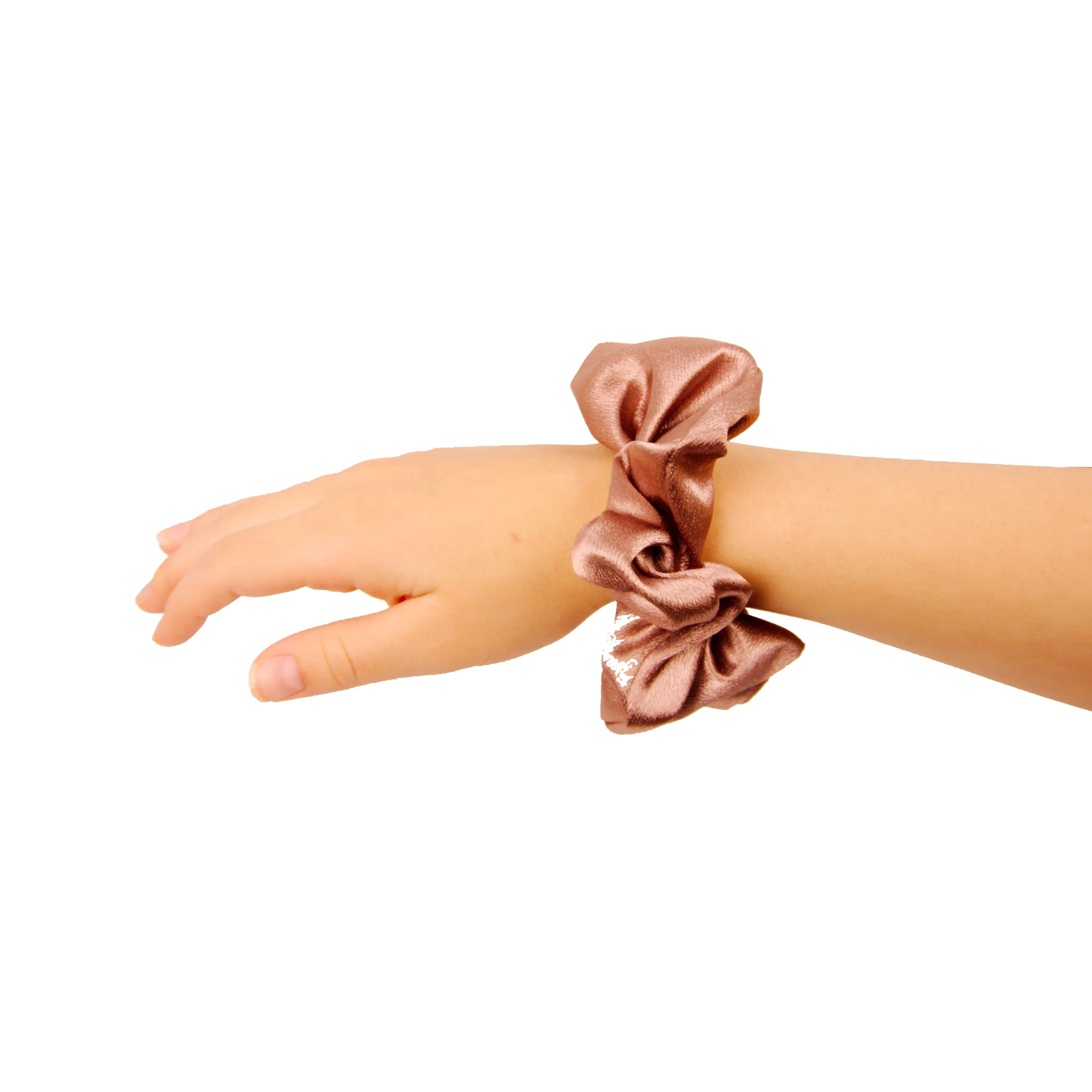 Amelia Beauty Products, Brown Imitation Silk Scrunchies, 4.5in Diameter, Gentle on Hair, Strong Hold, No Snag, No Dents or Creases. 6 Pack