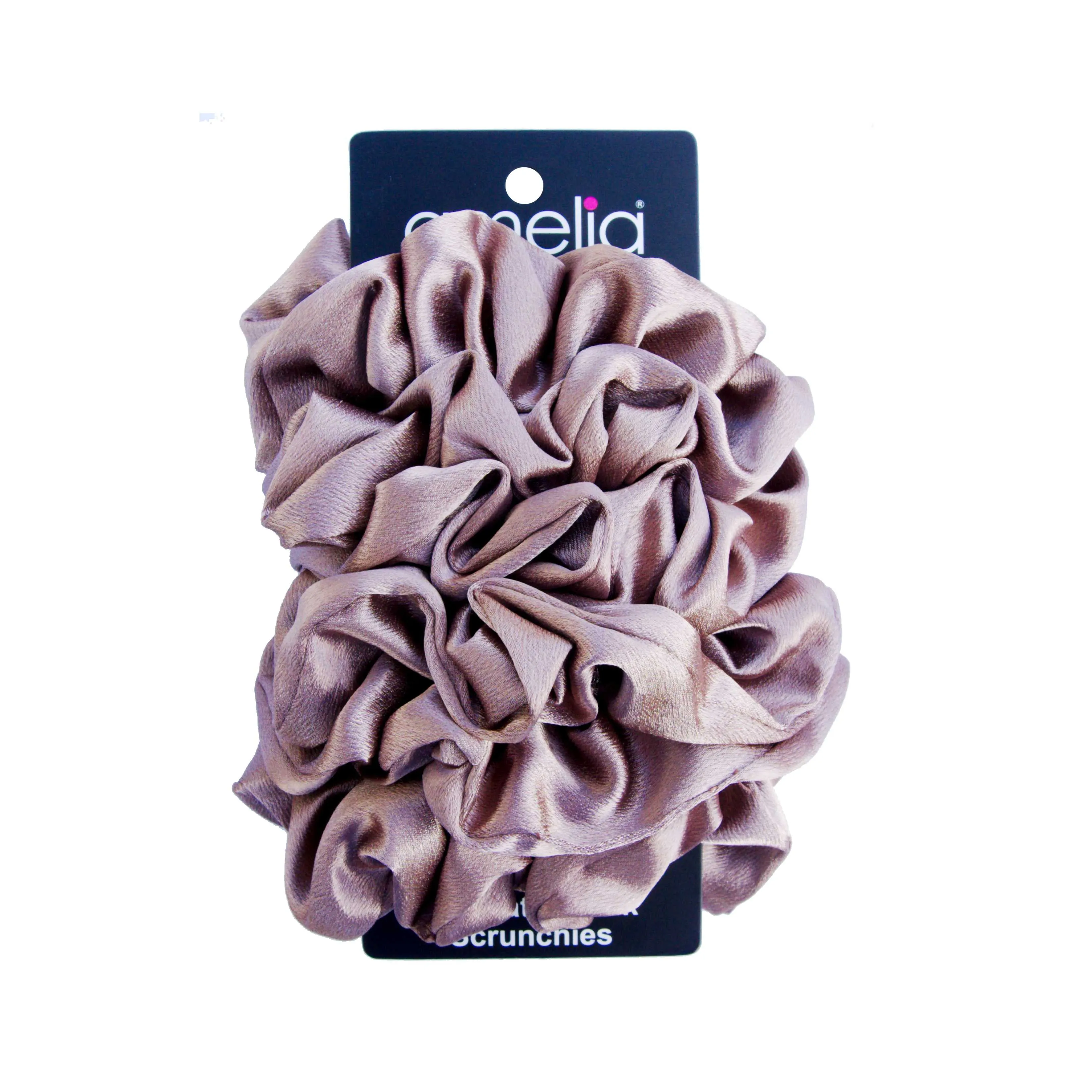 Amelia Beauty Products, Brown Imitation Silk Scrunchies, 4.5in Diameter, Gentle on Hair, Strong Hold, No Snag, No Dents or Creases. 6 Pack