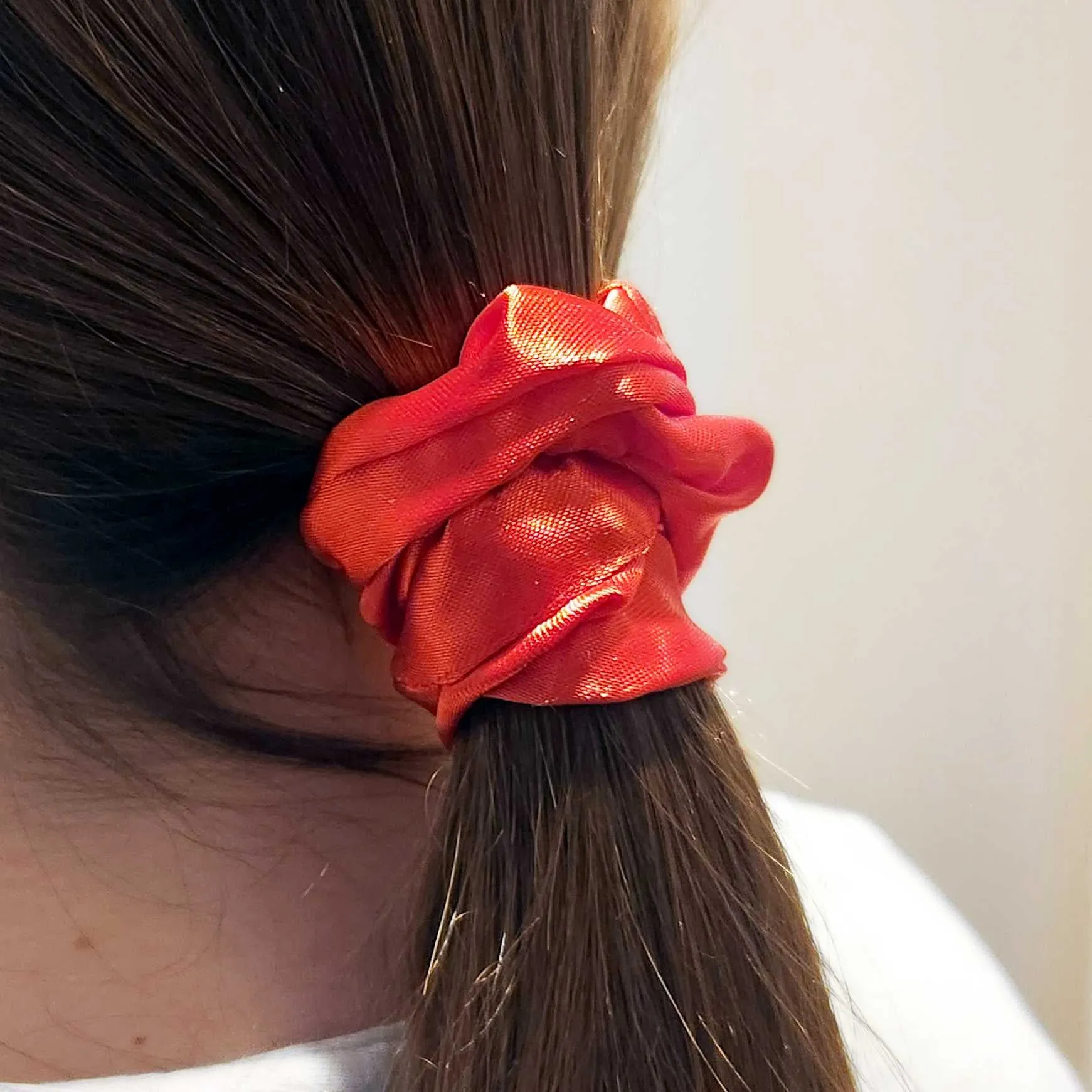 Amelia Beauty Products, Prime Red Satin Scrunchies, 3.5in Diameter, Gentle on Hair, Strong Hold, No Snag, No Dents or Creases. 8 Pack
