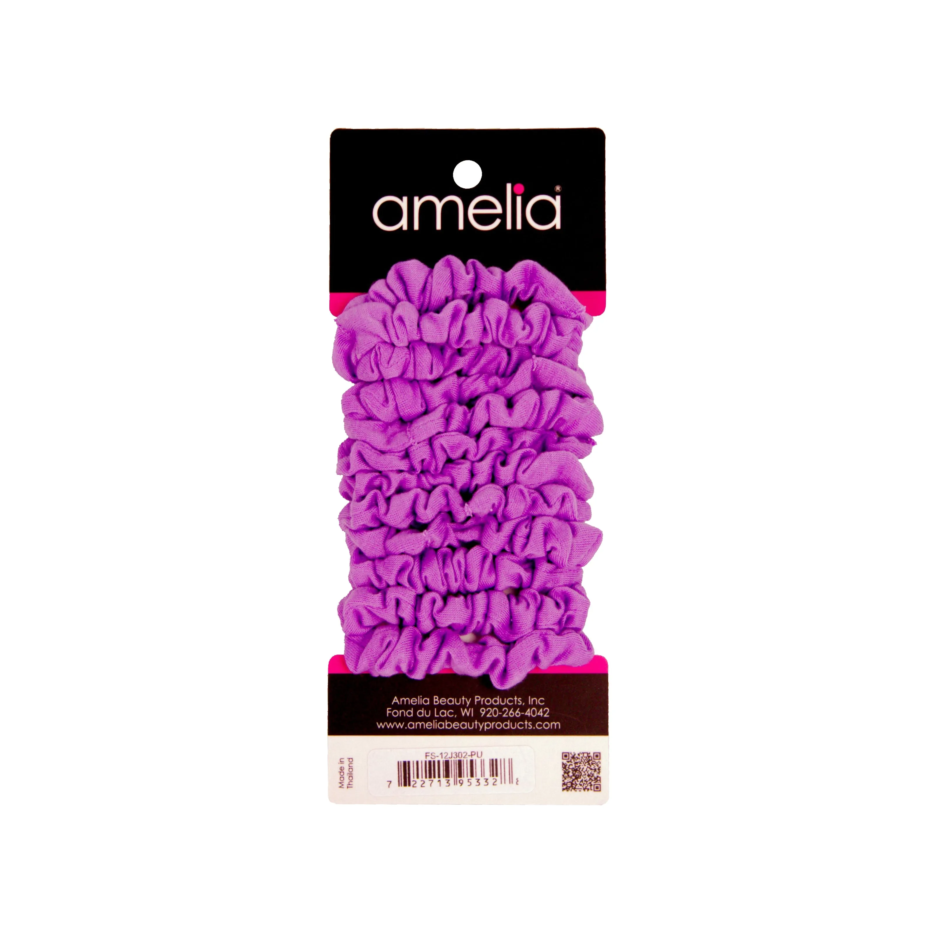 Amelia Beauty, Purple Jersey Scrunchies, 2.25in Diameter, Gentle on Hair, Strong Hold, No Snag, No Dents or Creases. 12 Pack