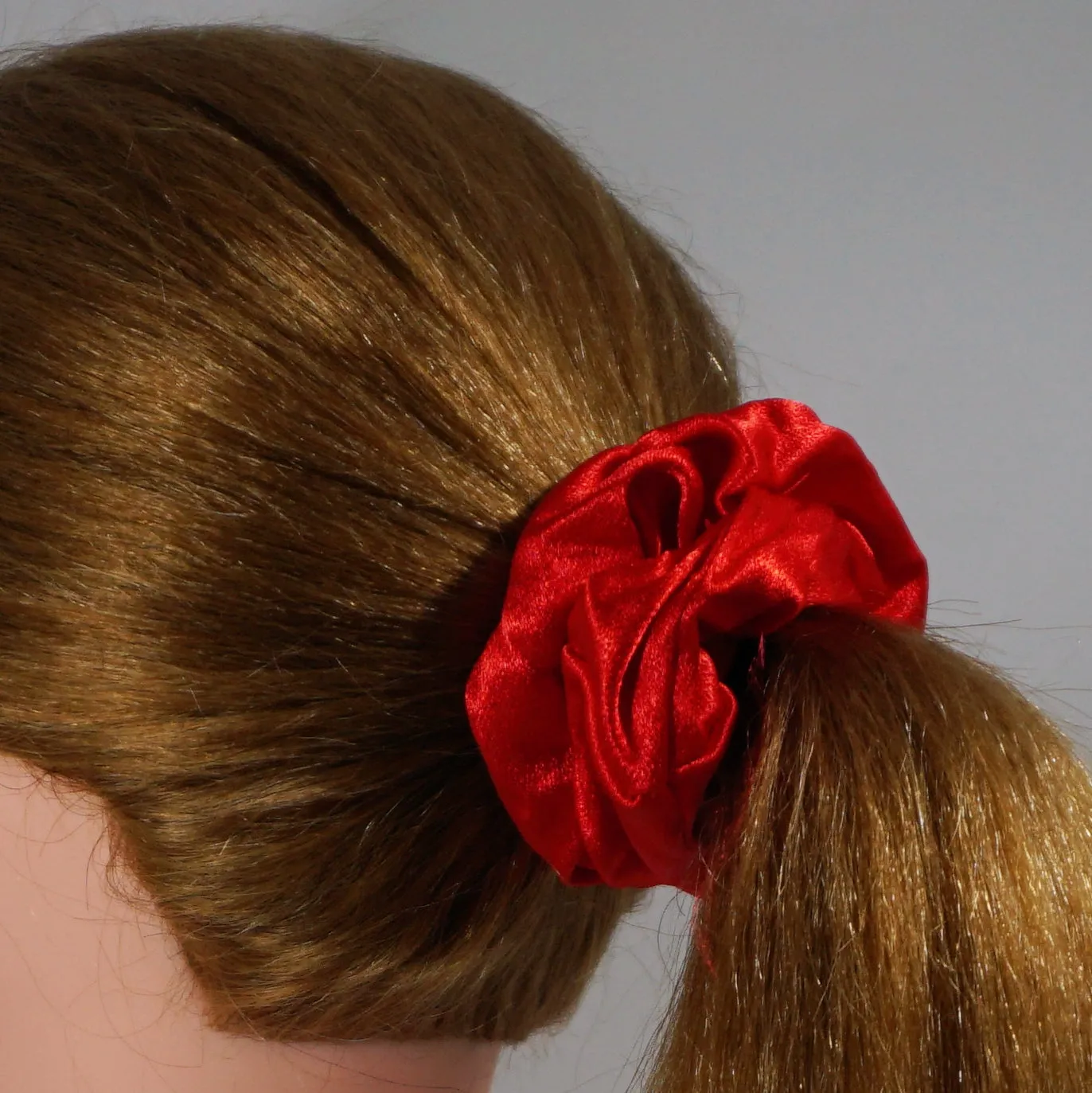 Amelia Beauty, Red Imitation Silk Scrunchies, 4.5in Diameter, Gentle on Hair, Strong Hold, No Snag, No Dents or Creases. 6 Pack