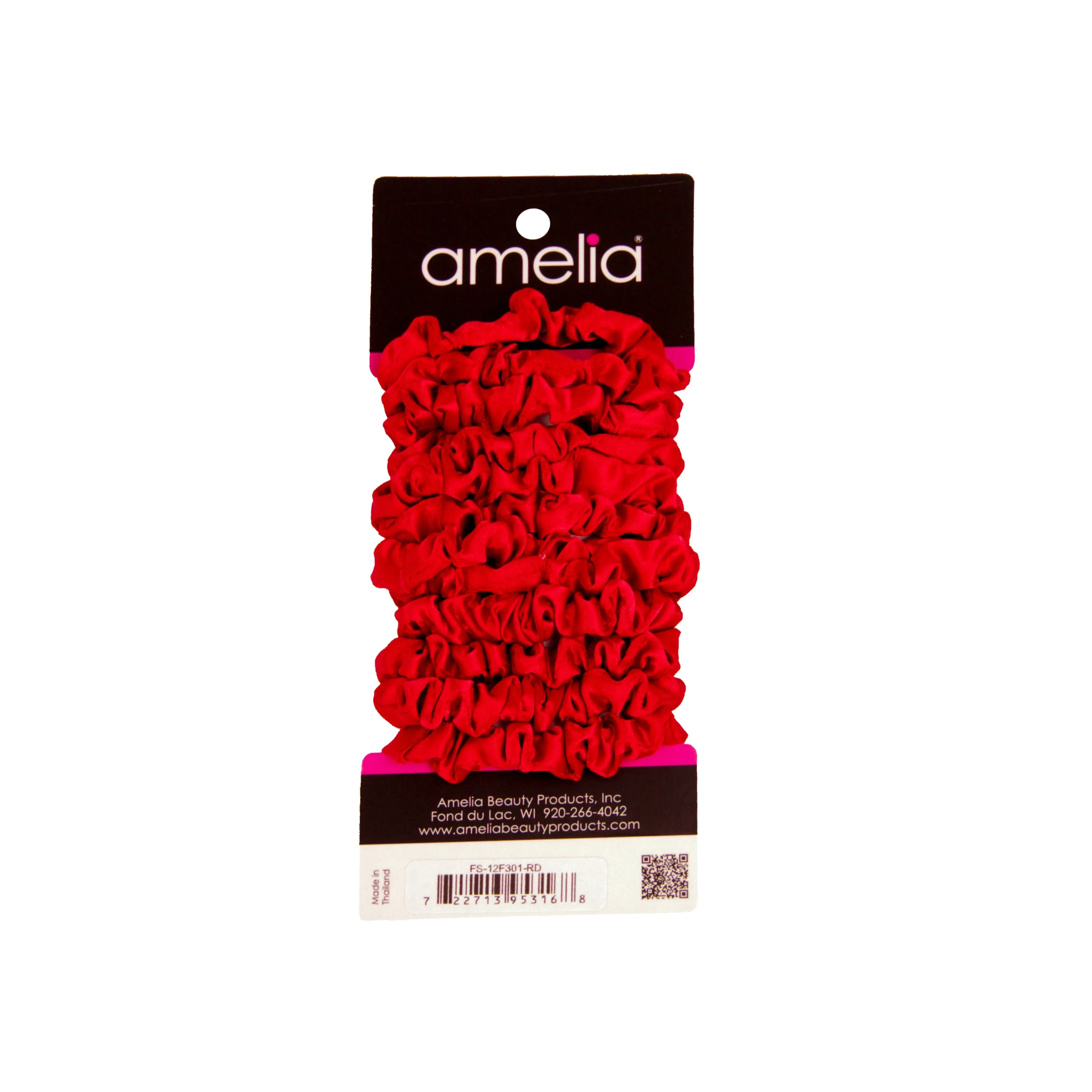 Amelia Beauty, Red Satin Scrunchies, 2.25in Diameter, Gentle on Hair, Strong Hold, No Snag, No Dents or Creases. 12 Pack