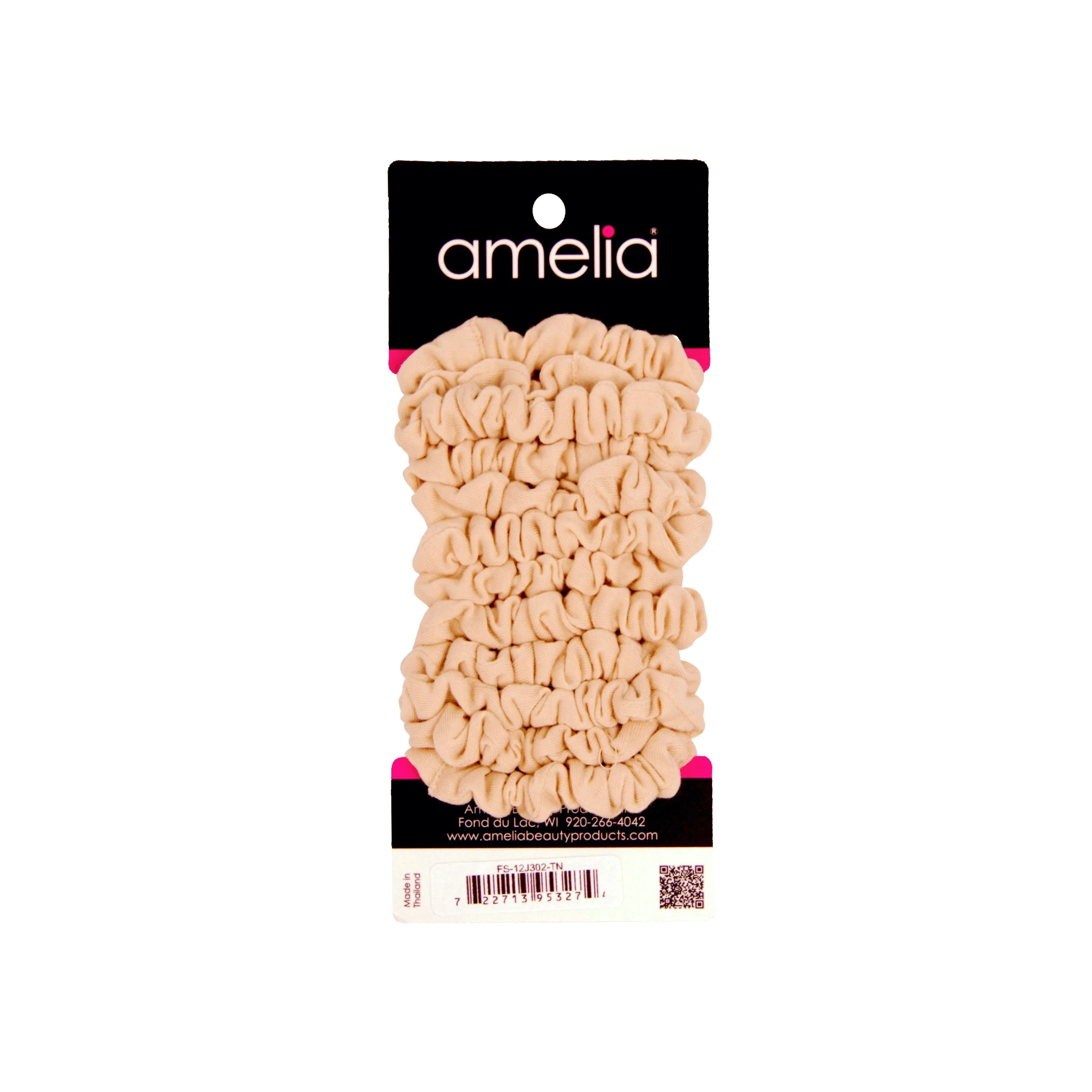 Amelia Beauty, Tan Jersey Scrunchies, 2.25in Diameter, Gentle on Hair, Strong Hold, No Snag, No Dents or Creases. 12 Pack