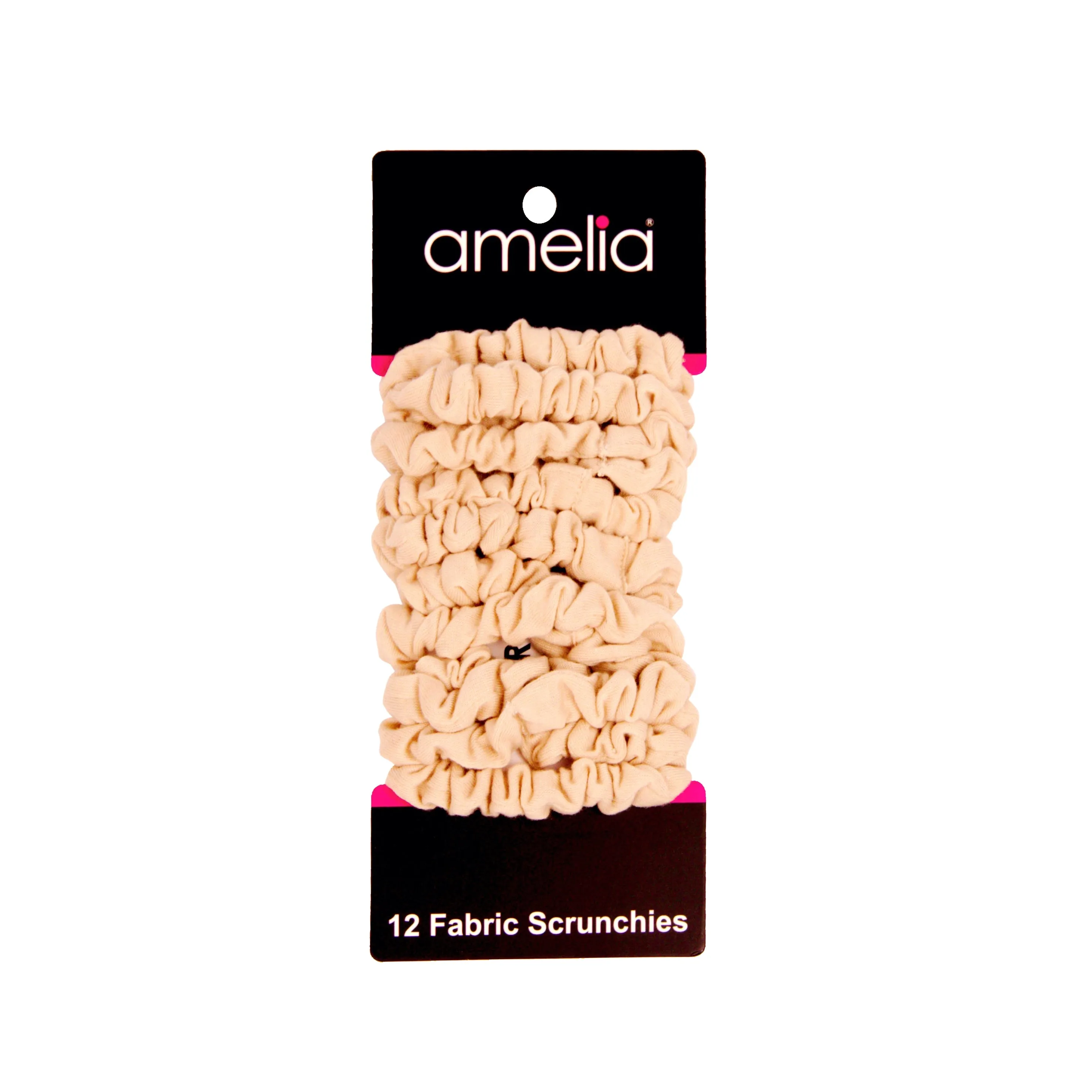 Amelia Beauty, Tan Jersey Scrunchies, 2.25in Diameter, Gentle on Hair, Strong Hold, No Snag, No Dents or Creases. 12 Pack