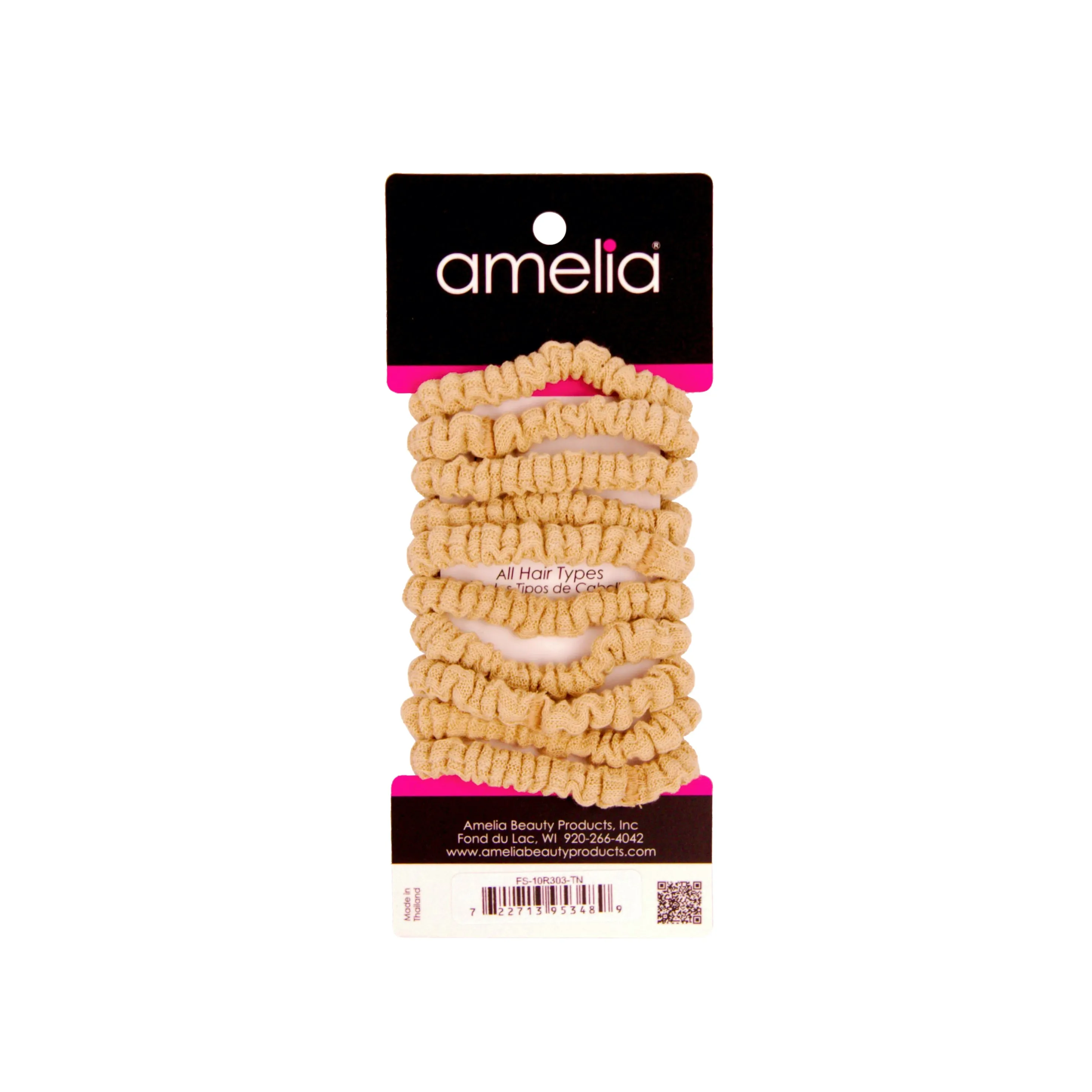 Amelia Beauty, Tan Ribbed Scrunchies, 2.25in Diameter, Gentle on Hair, Strong Hold, No Snag, No Dents or Creases. 10 Pack