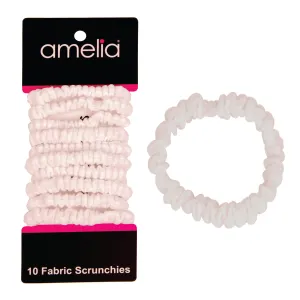 Amelia Beauty, White Ribbed Scrunchies, 2.25in Diameter, Gentle on Hair, Strong Hold, No Snag, No Dents or Creases. 10 Pack