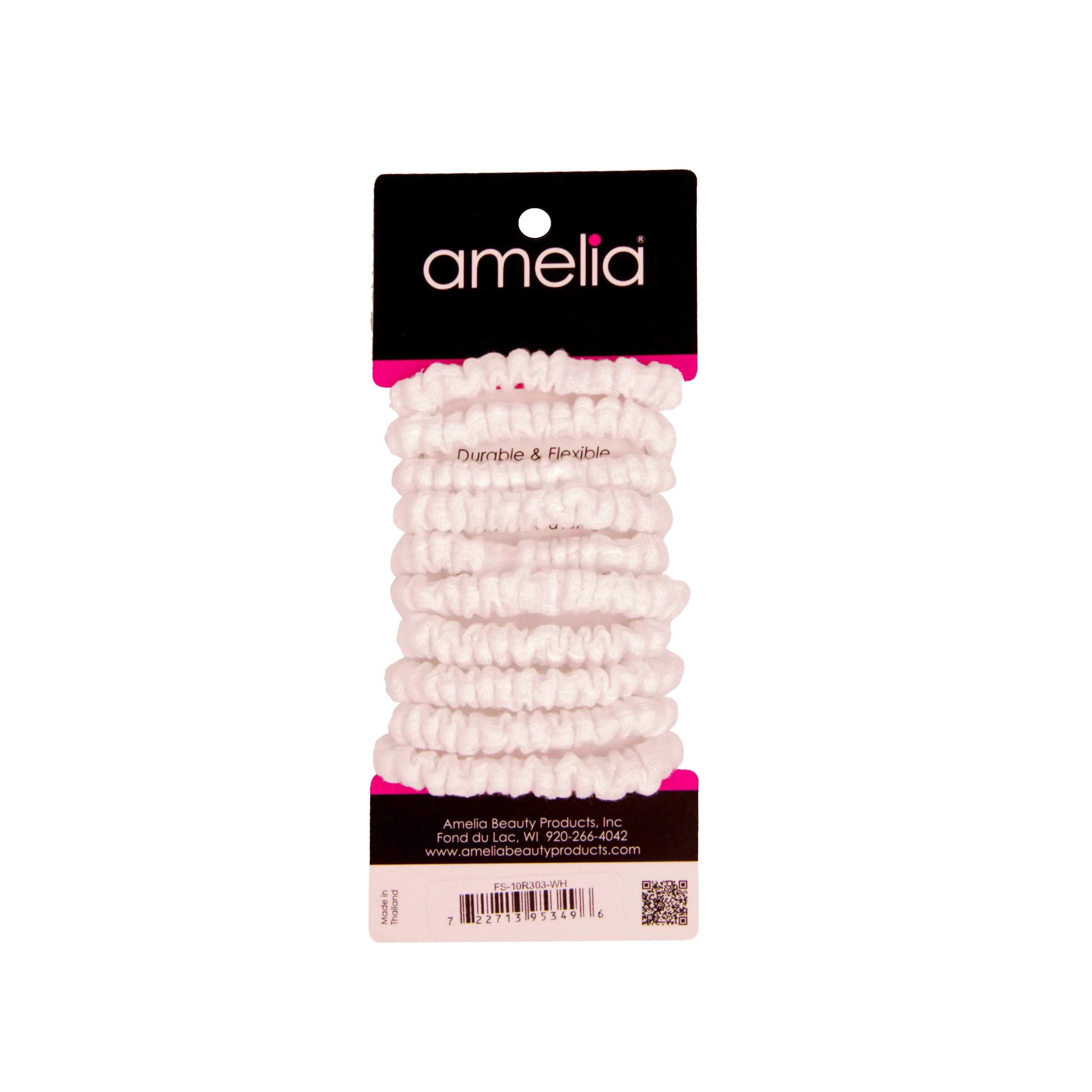 Amelia Beauty, White Ribbed Scrunchies, 2.25in Diameter, Gentle on Hair, Strong Hold, No Snag, No Dents or Creases. 10 Pack