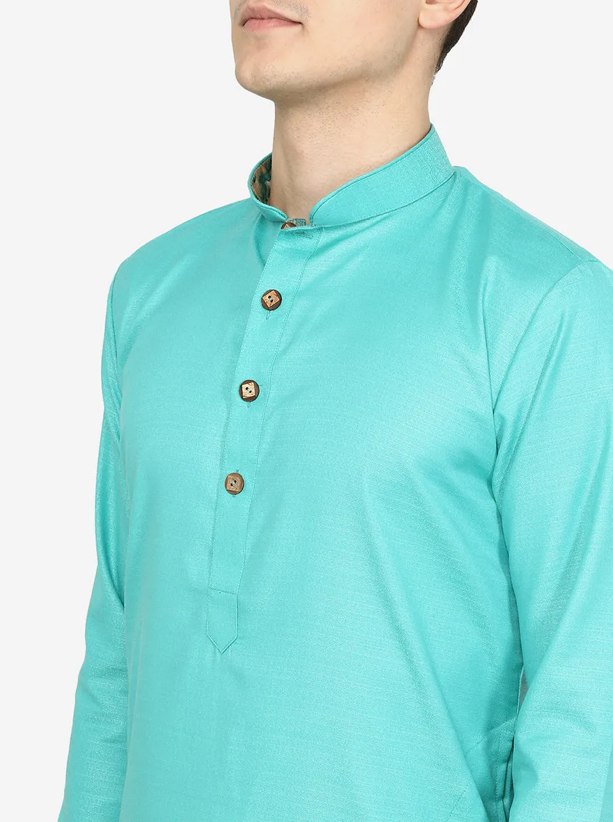 Aqua Green Solid Cotton Blend Kurta | The Kurta Company