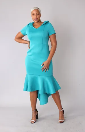 Aqua Peplum Midi Dress - 8783