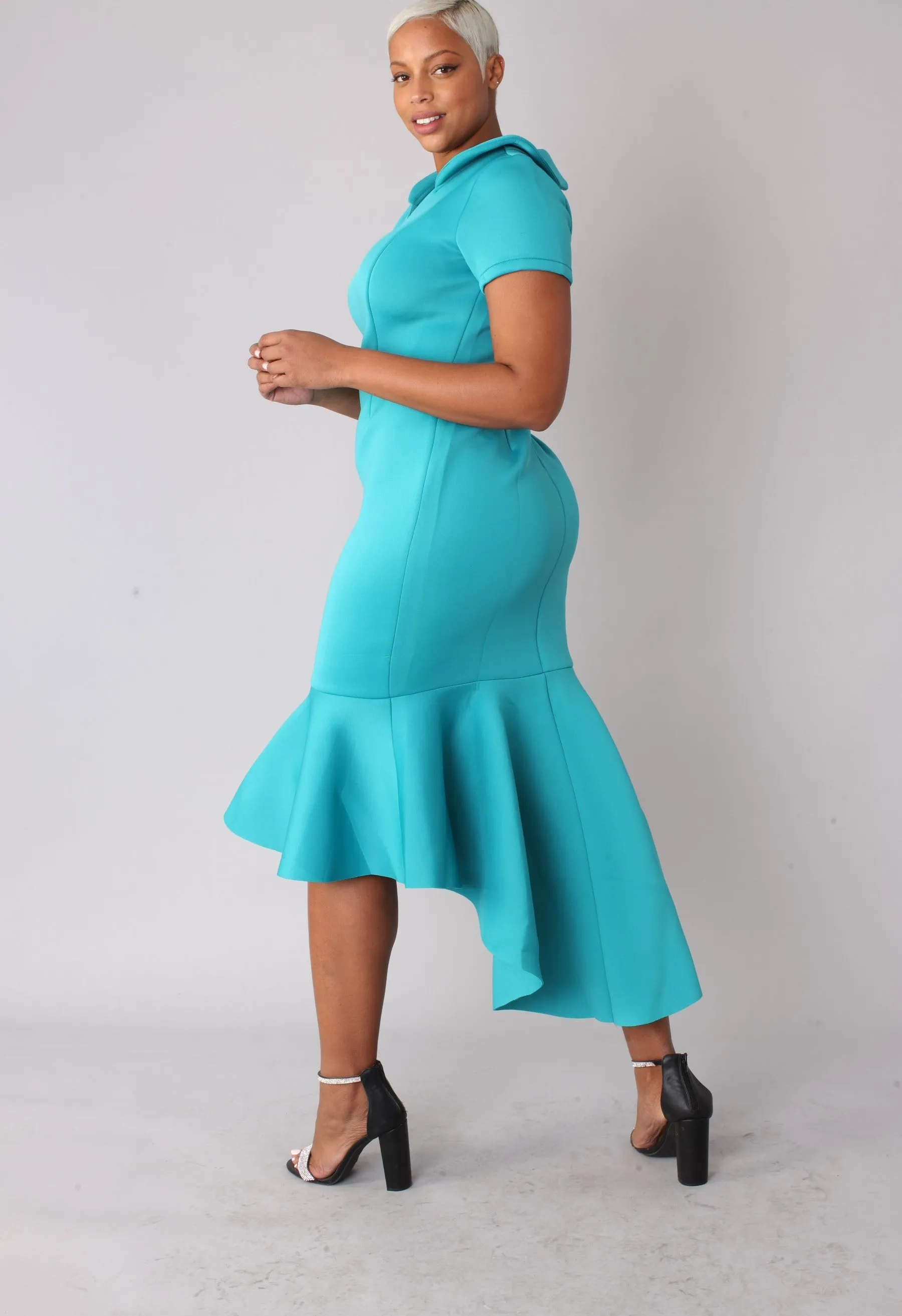 Aqua Peplum Midi Dress - 8783