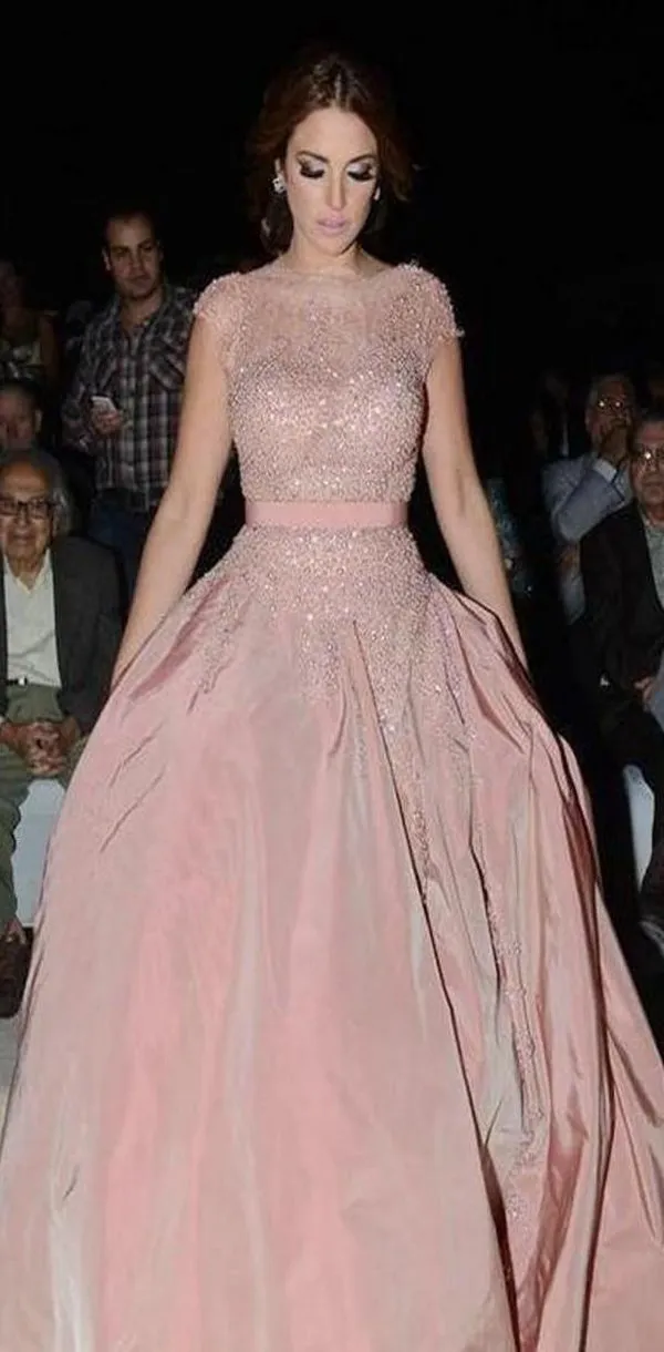Beads Pink Beautiful Unique New Design Cap Sleeves Prom Dress, Party Dress, PD0314