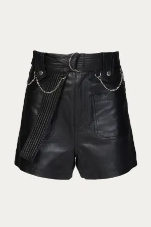 BELTED EMBELLISHED LEATHER SHORTS