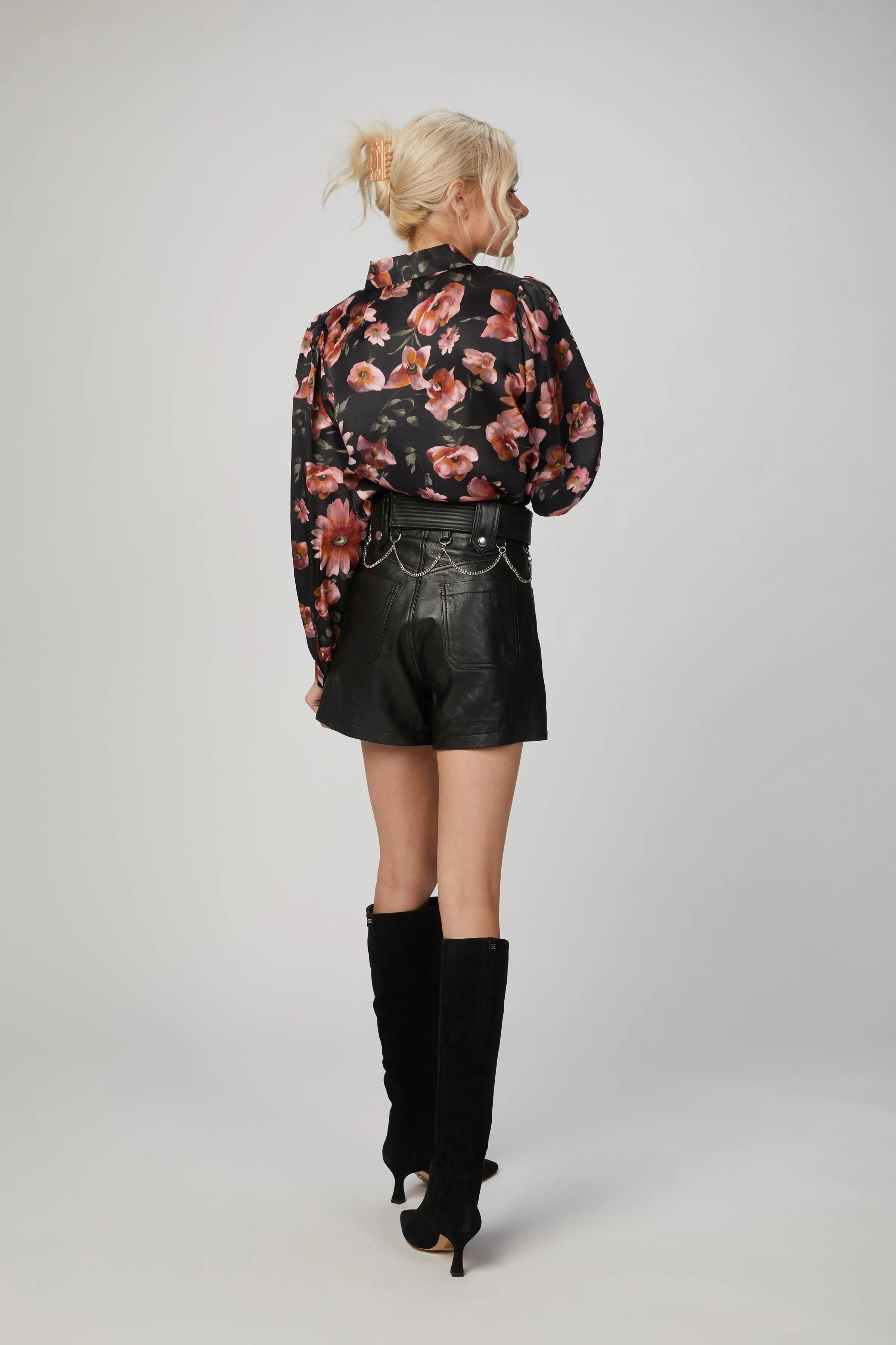 BELTED EMBELLISHED LEATHER SHORTS