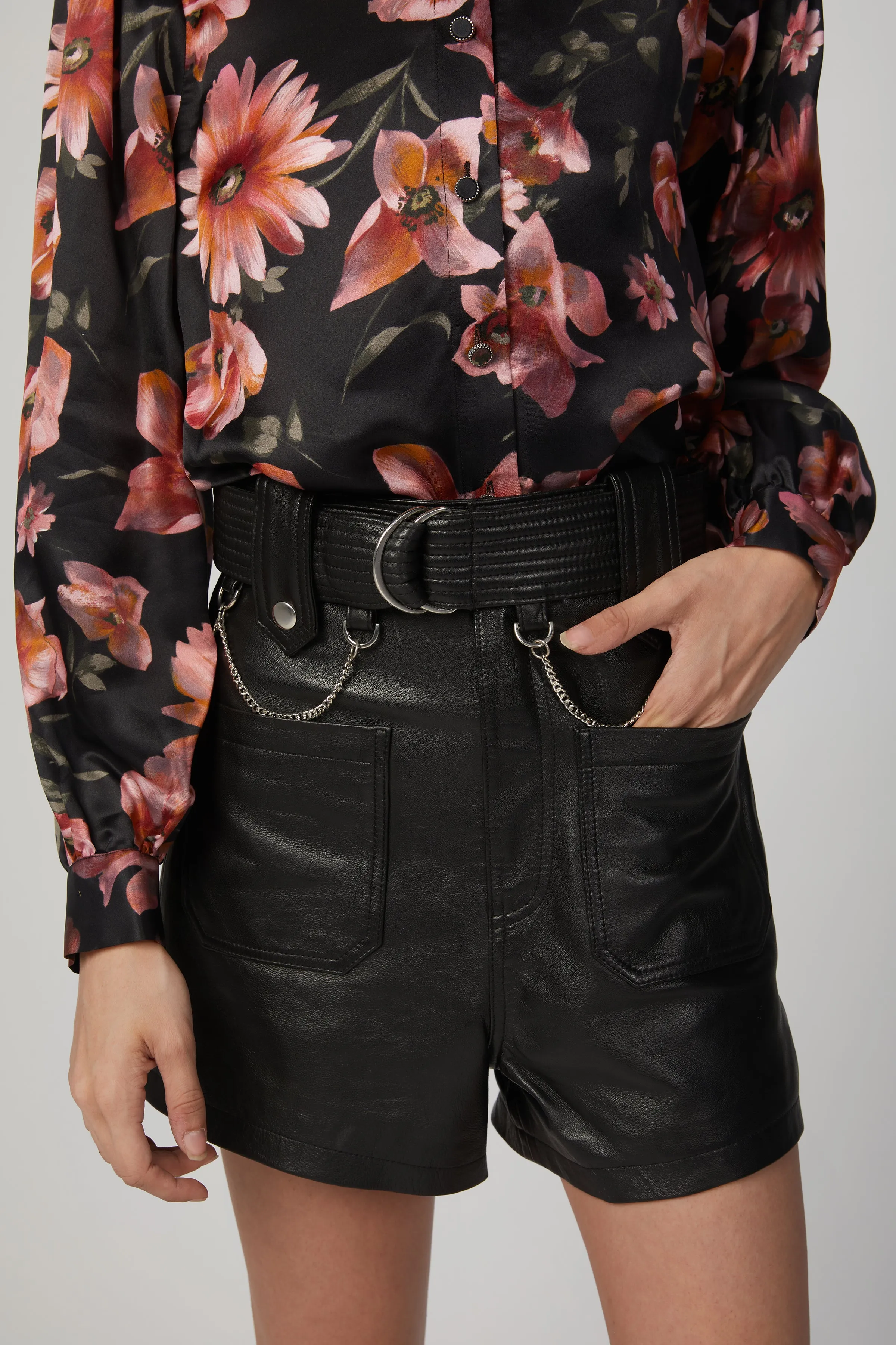 BELTED EMBELLISHED LEATHER SHORTS
