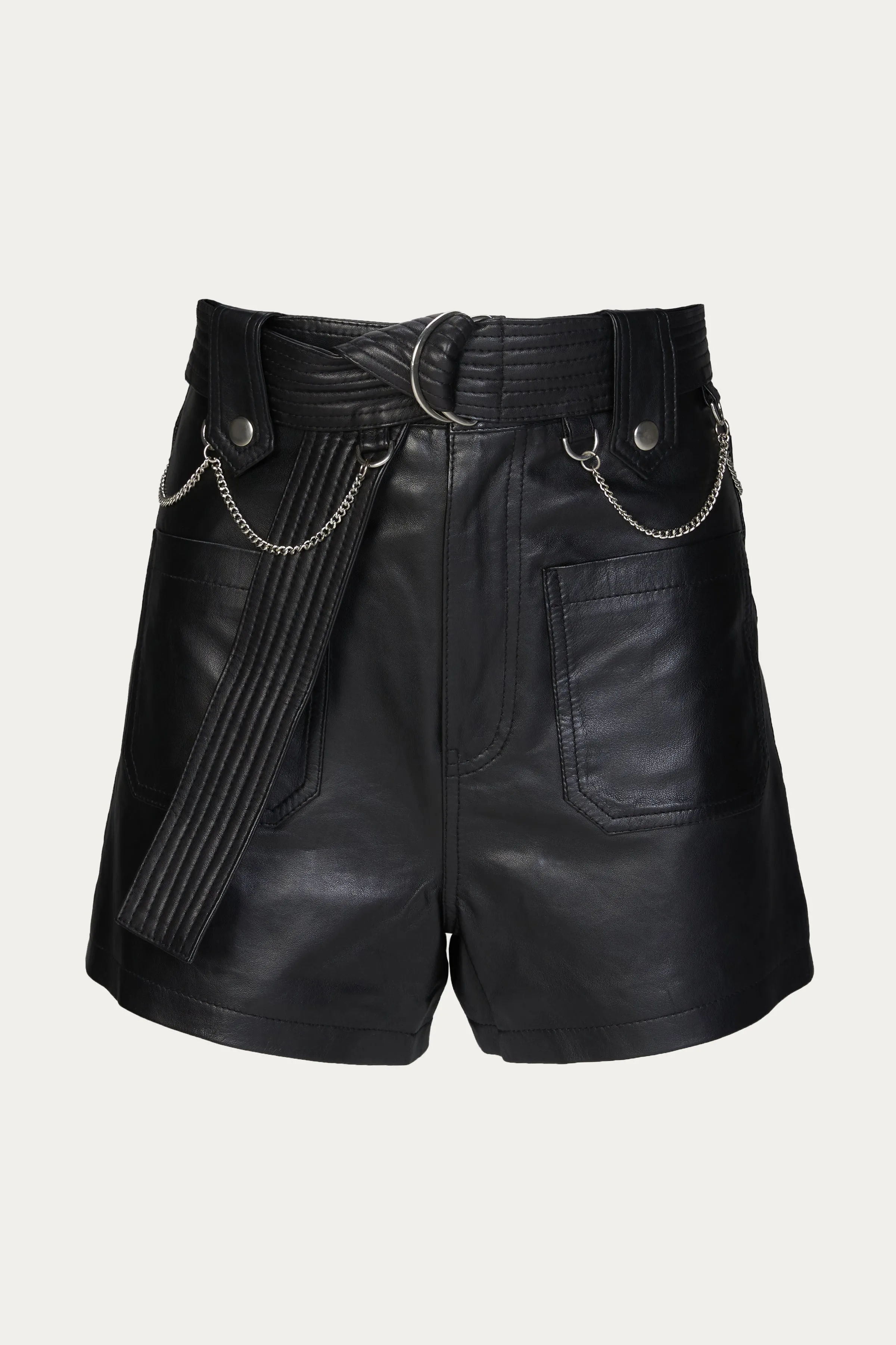 BELTED EMBELLISHED LEATHER SHORTS