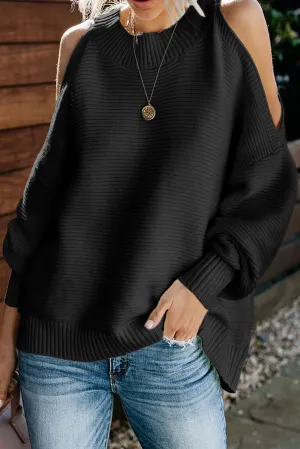 Black Cold Shoulder Pullover Sweater