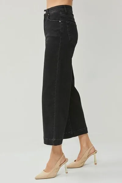 Black High Rise Wide Leg Ankle Jeans