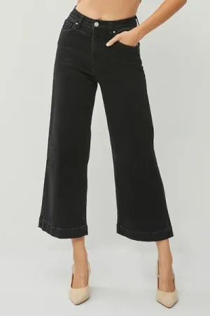 Black High Rise Wide Leg Ankle Jeans