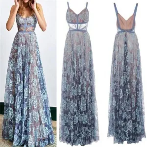 Blue Lace Sexy Popular Prom Dresses, Fashion Party Dress, Spaghetti Straps Prom Dress,  PD0420