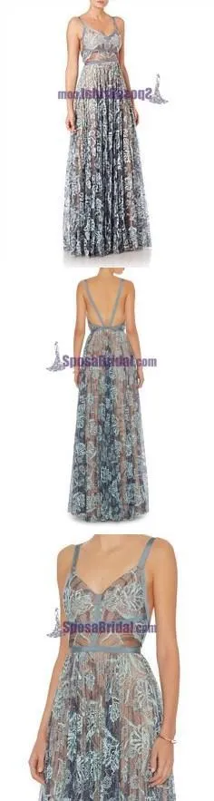 Blue Lace Sexy Popular Prom Dresses, Fashion Party Dress, Spaghetti Straps Prom Dress,  PD0420