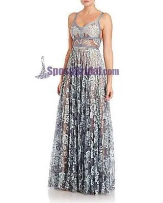 Blue Lace Sexy Popular Prom Dresses, Fashion Party Dress, Spaghetti Straps Prom Dress,  PD0420