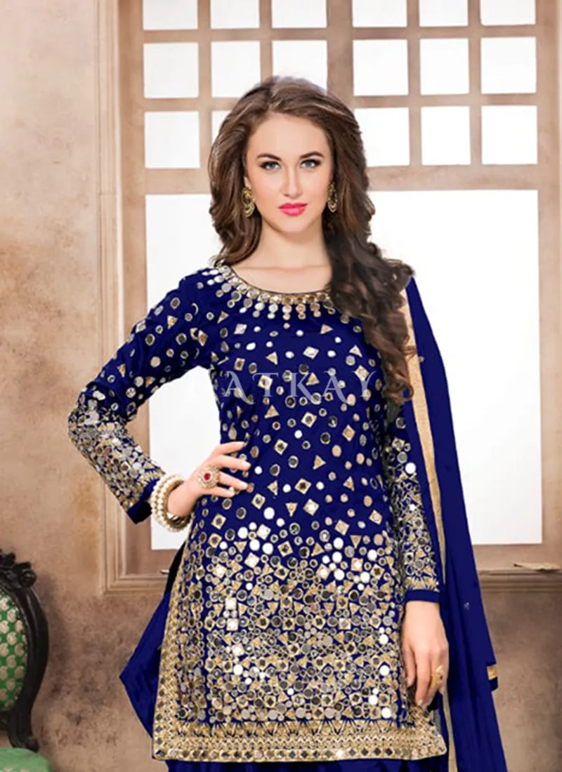 Blue Mirror Work Punjabi Suit