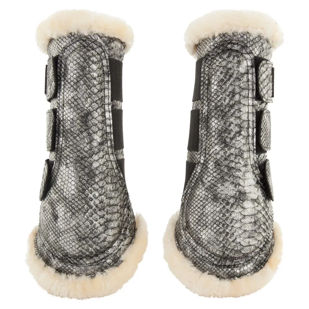 BR majestic shine faux fur silver croc boots- 1 small