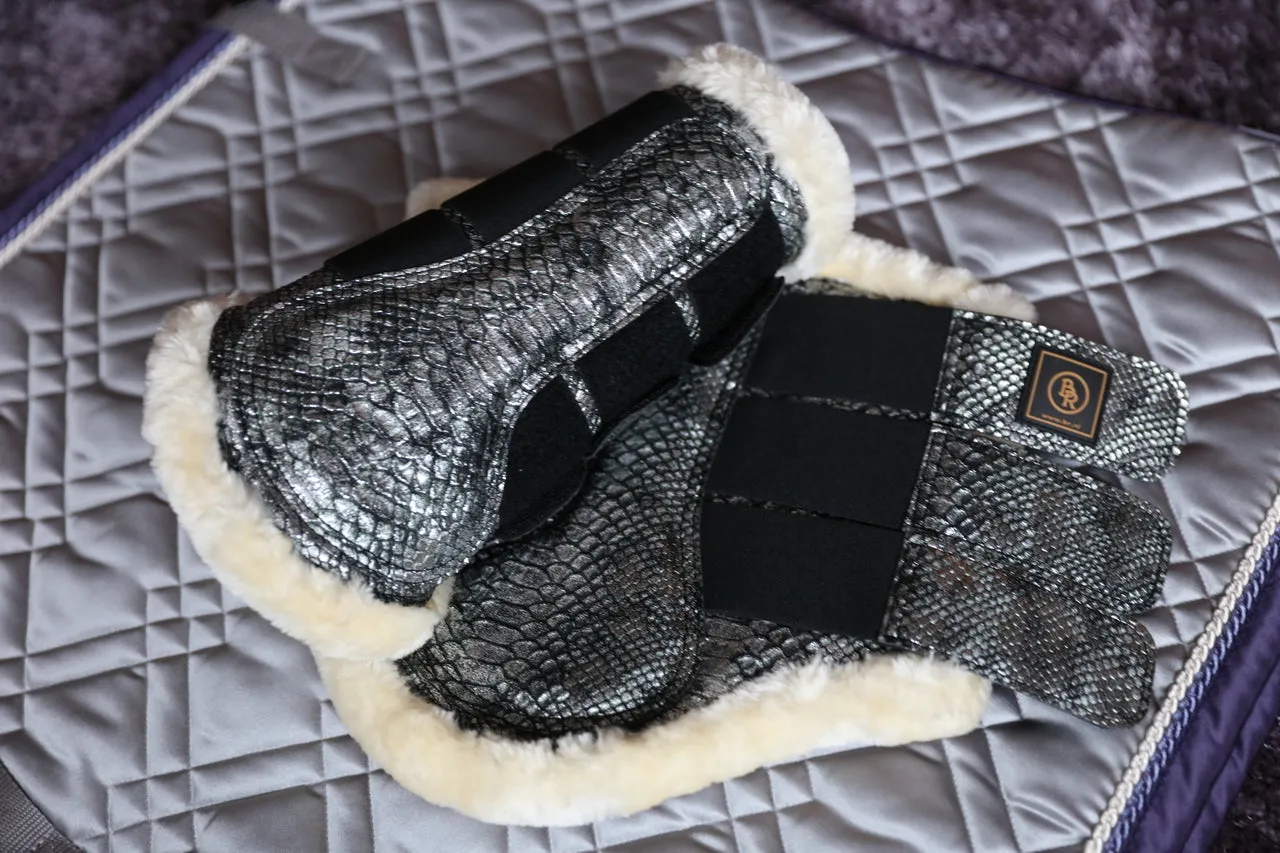 BR majestic shine faux fur silver croc boots- 1 small