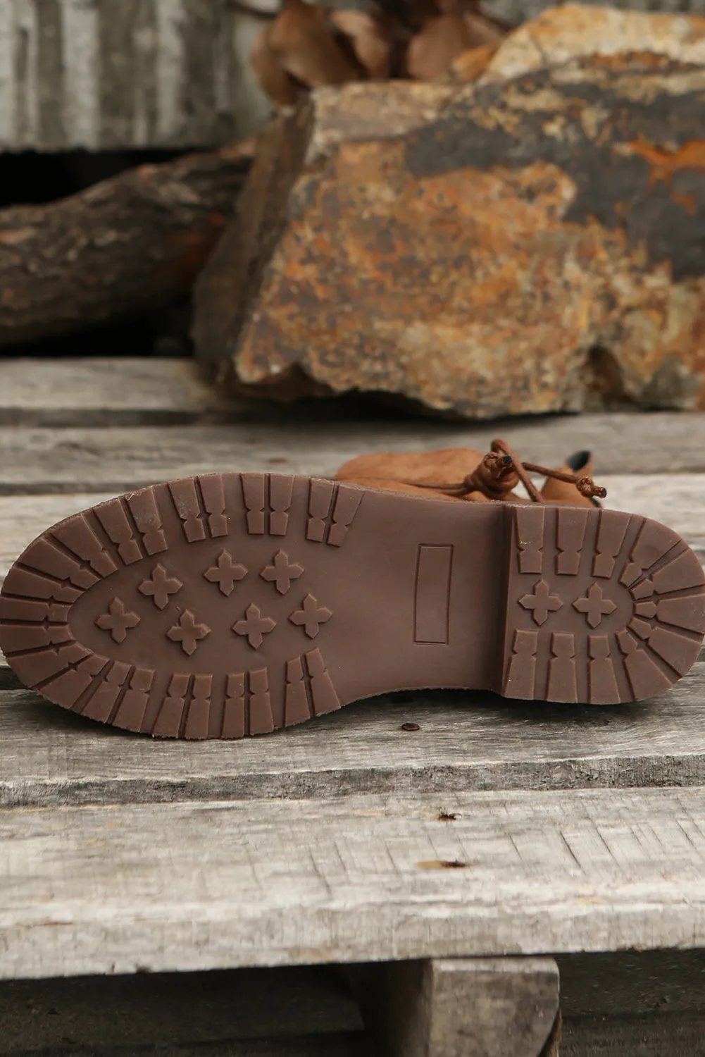 Brown Faux Suede Zip Up Buckle Straps Ankle Boots