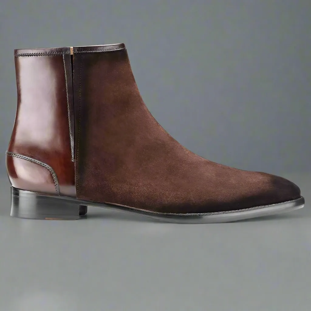 BROWN SUEDE FENLAND SLIP ON CHELSEA BOOTS With Brown Leather - CHELSEA BOOTS