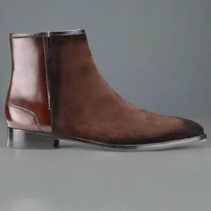 BROWN SUEDE FENLAND SLIP ON CHELSEA BOOTS With Brown Leather - CHELSEA BOOTS