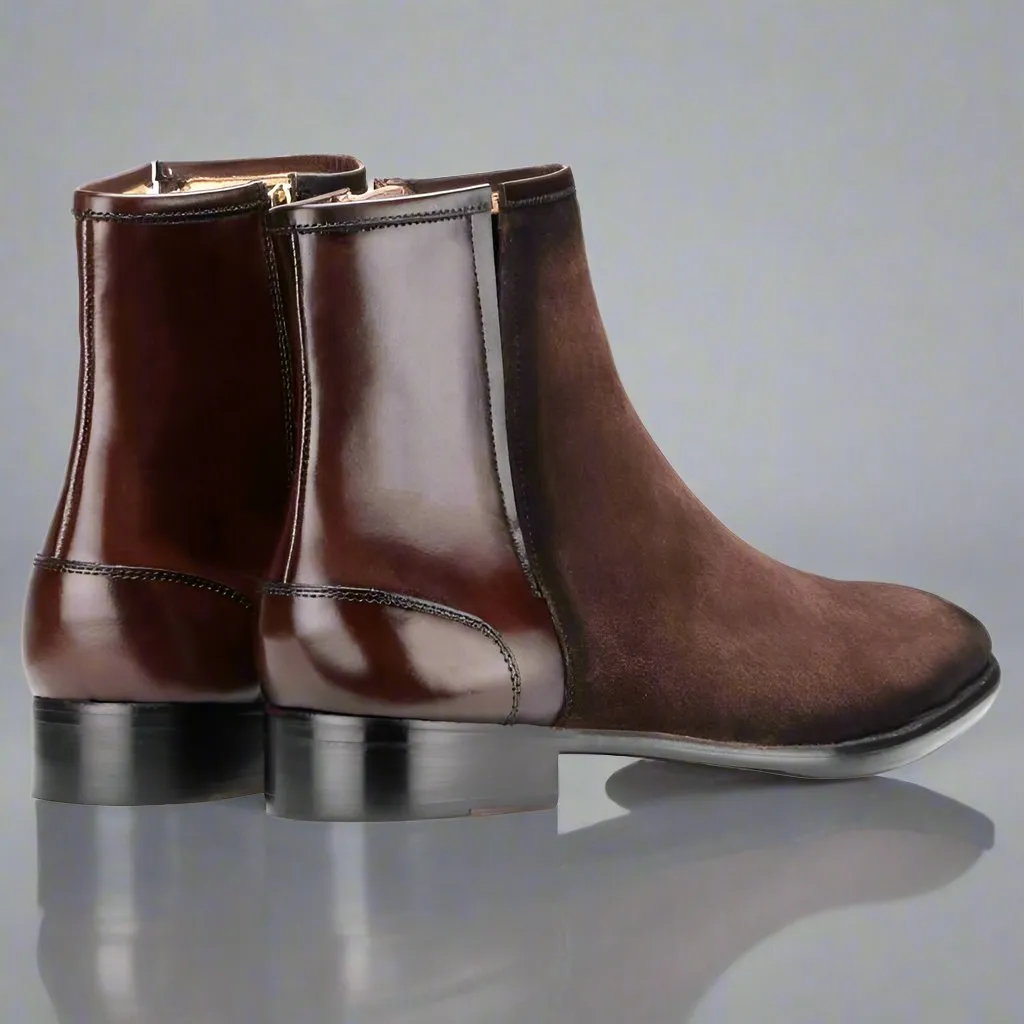 BROWN SUEDE FENLAND SLIP ON CHELSEA BOOTS With Brown Leather - CHELSEA BOOTS